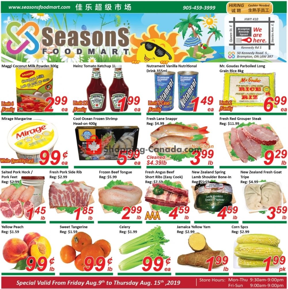 Seasons Food Mart flyer from Friday August 9, 2019 to Thursday August 15, 2019 - page 1