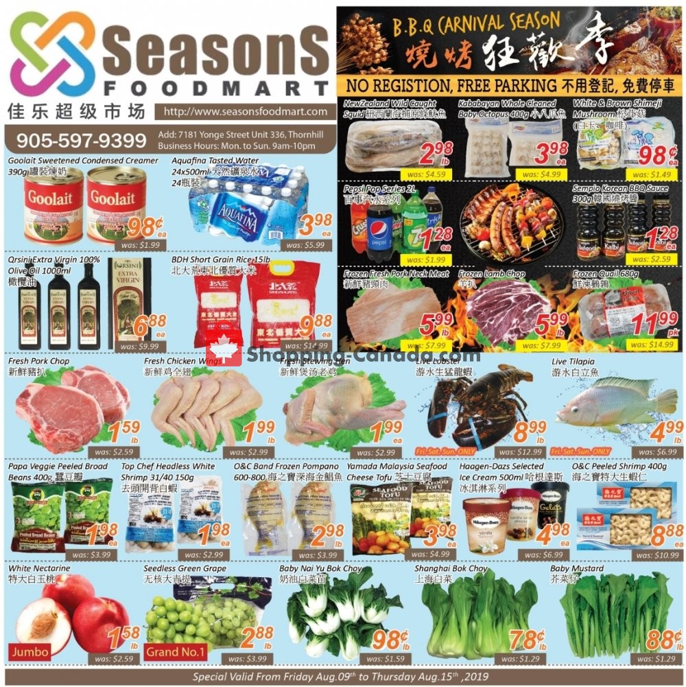 Seasons Food Mart flyer from Friday August 9, 2019 to Thursday August 15, 2019 - page 1