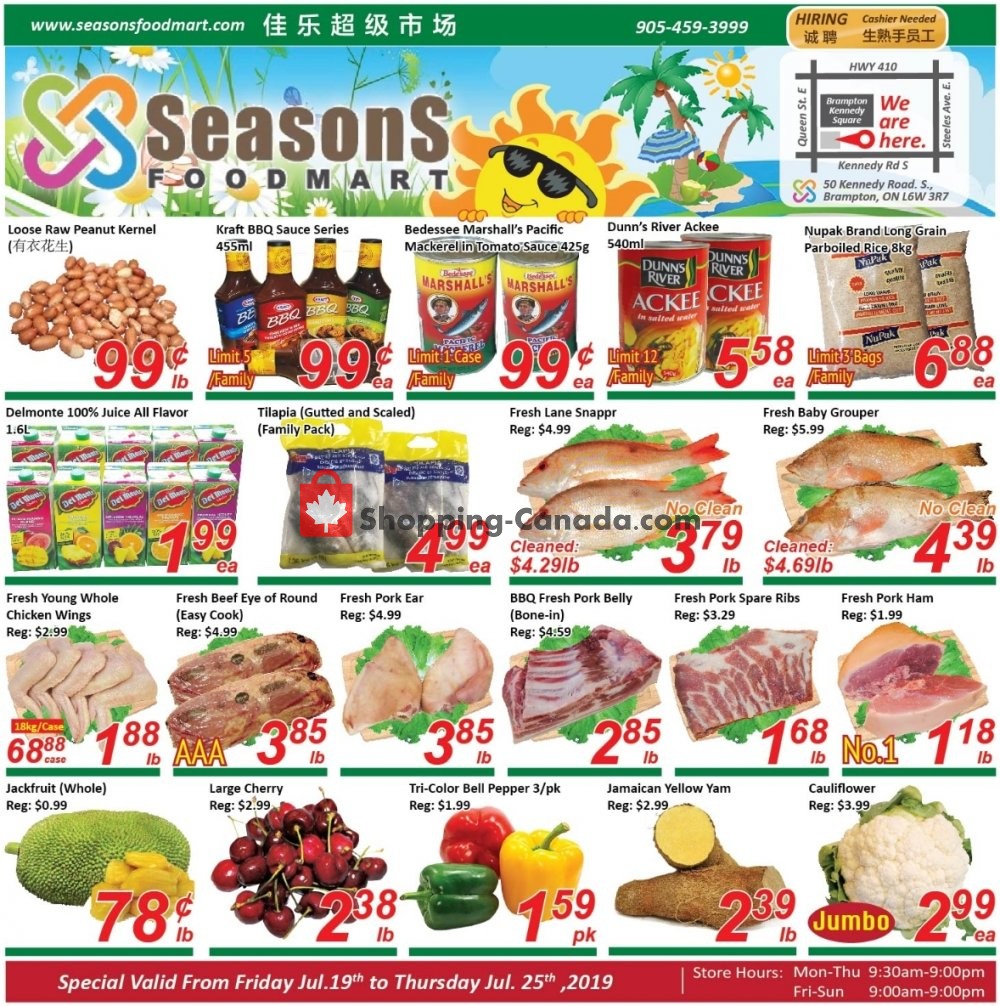 Seasons Food Mart flyer from Friday July 19, 2019 to Thursday July 25, 2019 - page 1