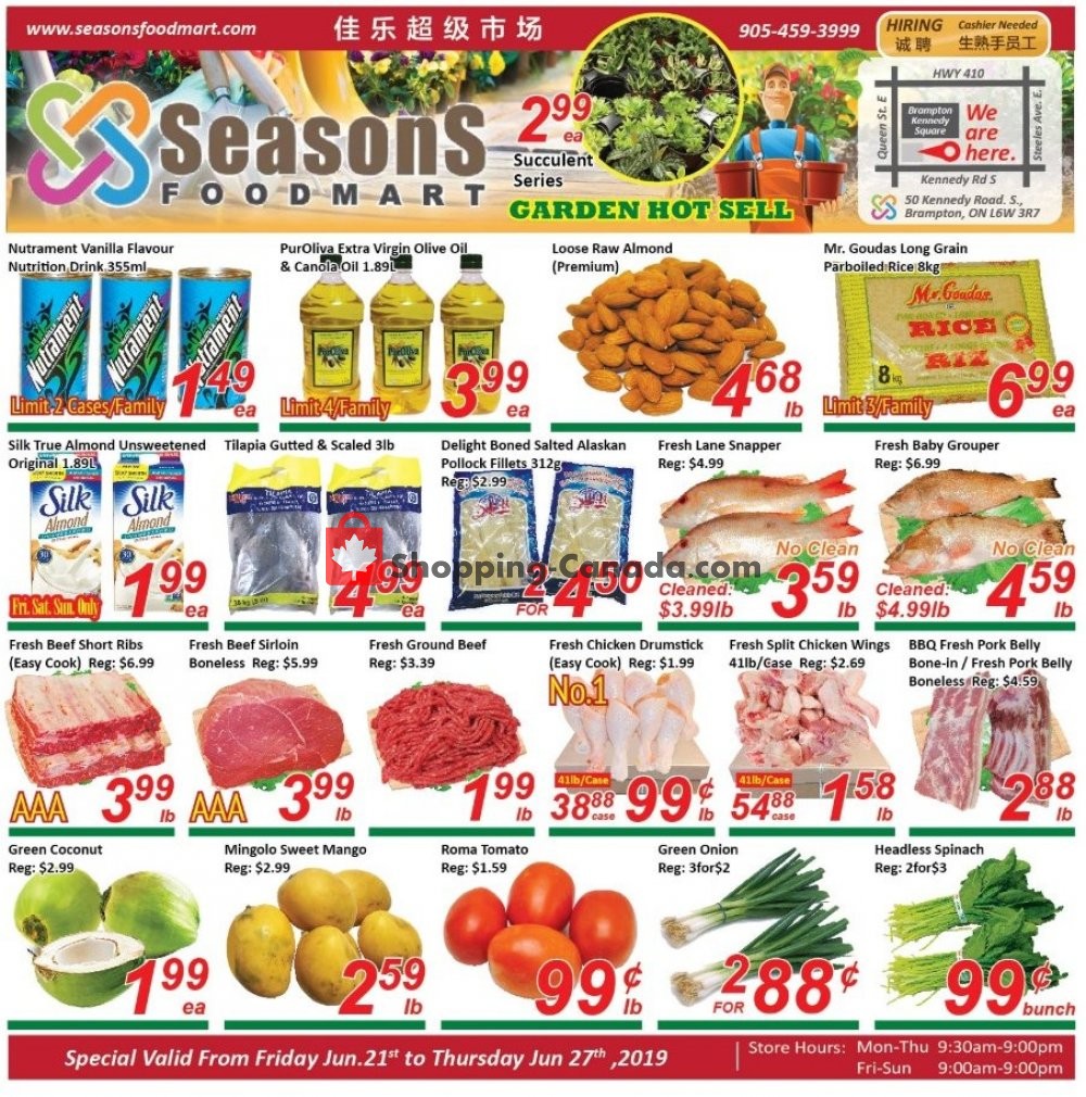Seasons Food Mart flyer from Friday June 21, 2019 to Thursday June 27, 2019 - page 1