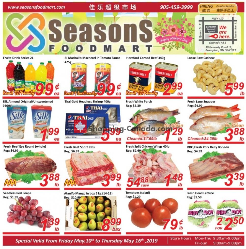 Seasons Food Mart flyer from Friday May 10, 2019 to Thursday May 16, 2019 - page 1
