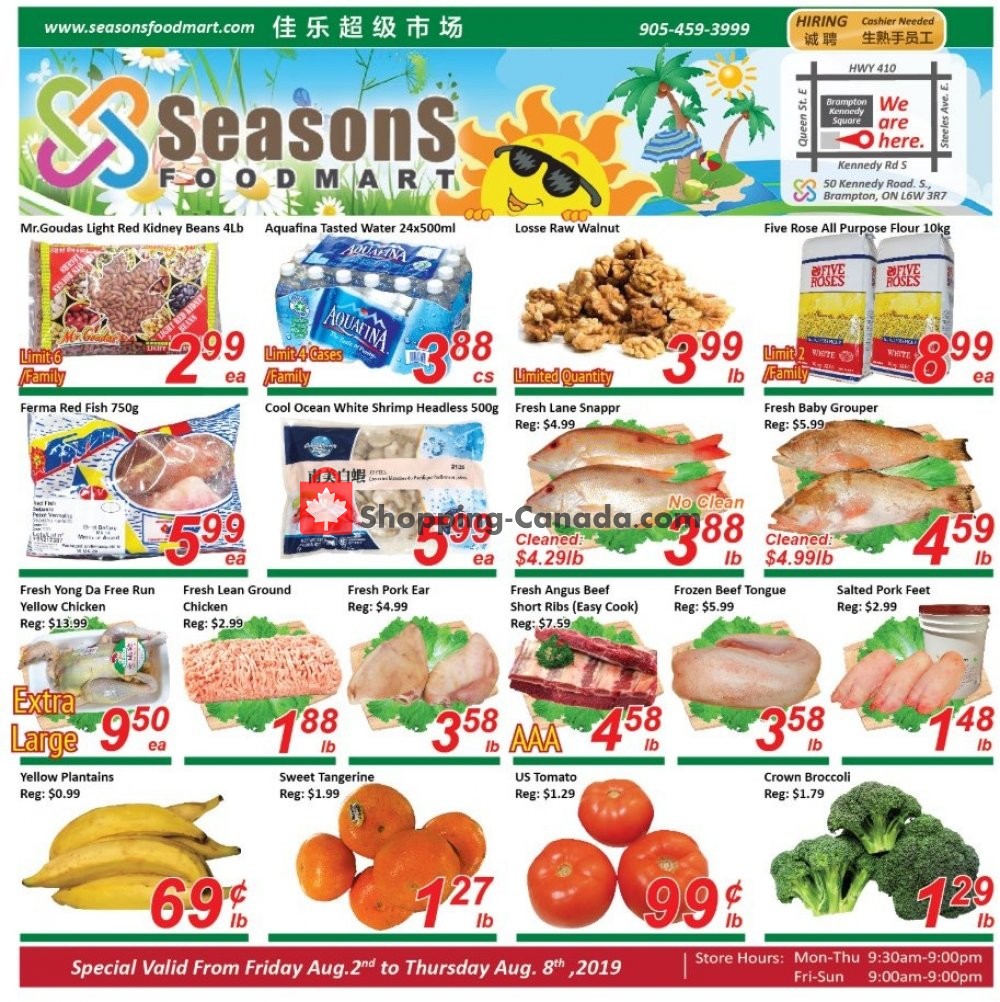 Seasons Food Mart flyer from Friday August 2, 2019 to Thursday August 8, 2019 - page 1