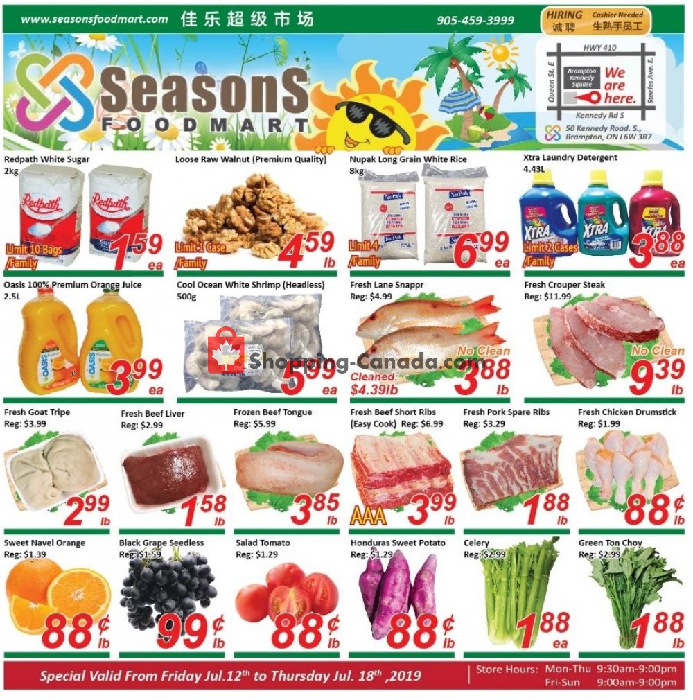 Seasons Food Mart flyer from Friday July 12, 2019 to Thursday July 18, 2019 - page 1
