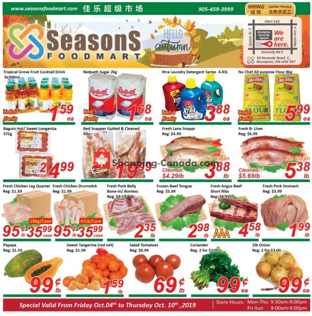 Seasons Food Mart flyer from Friday October 4, 2019 to Thursday October 10, 2019 - page 1