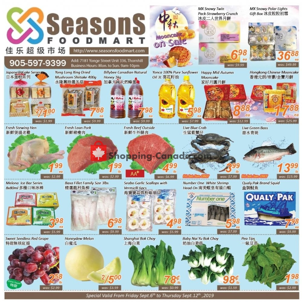 Seasons Food Mart flyer from Friday September 6, 2019 to Thursday September 12, 2019 - page 1