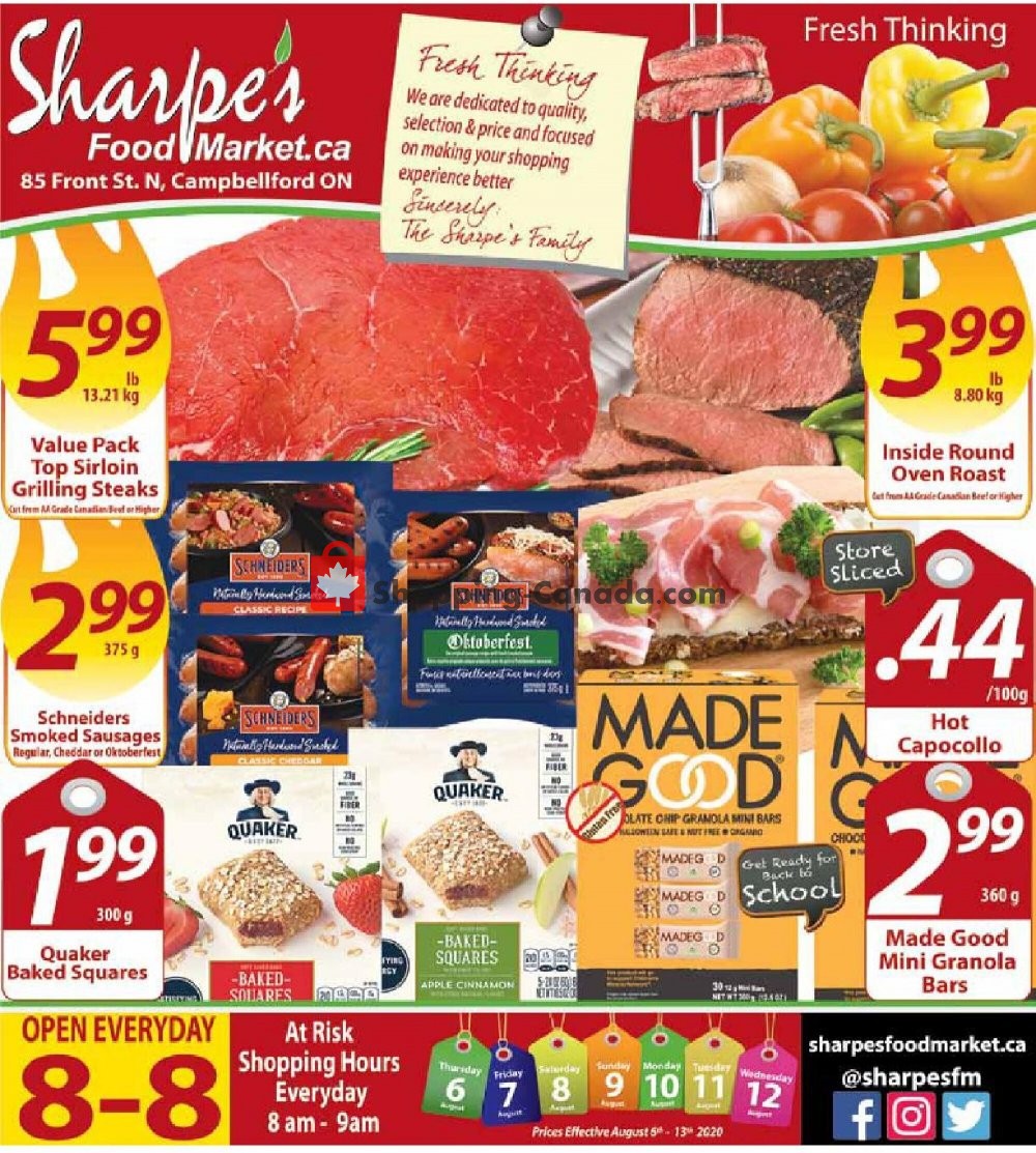 Sharpe's Food Market flyer from Thursday August 6, 2020 to Wednesday August 12, 2020 - page 1