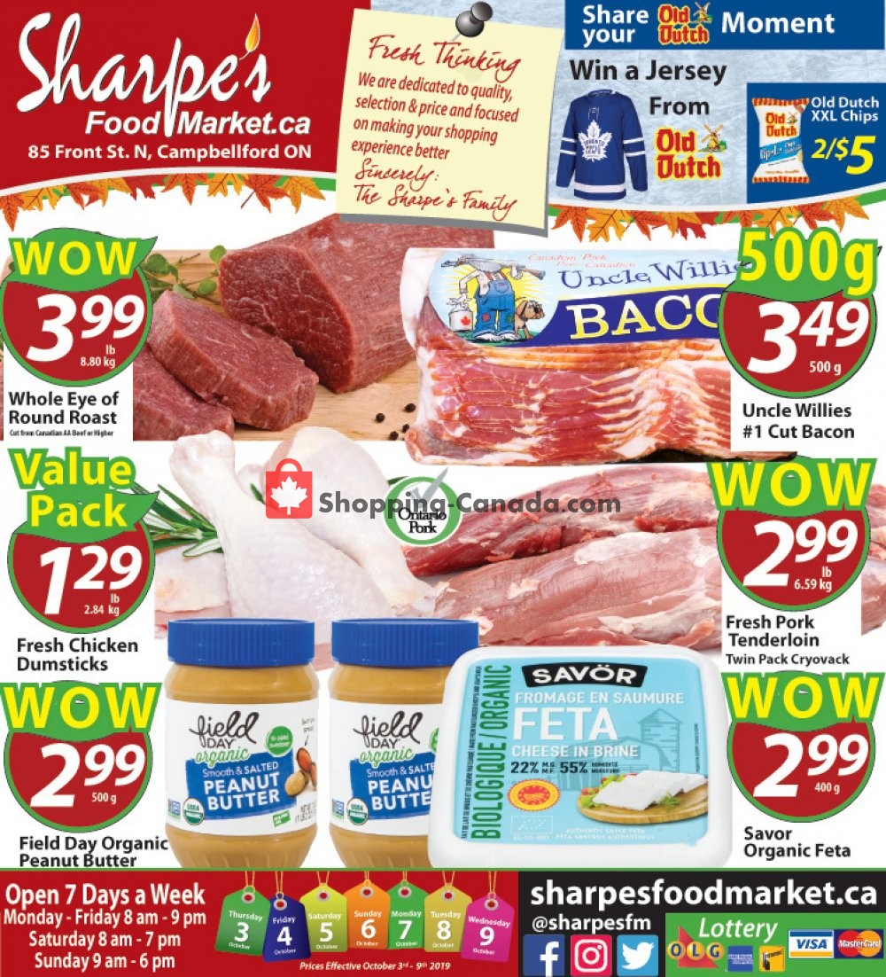 Sharpe's Food Market flyer from Thursday October 3, 2019 to Wednesday October 9, 2019 - page 1