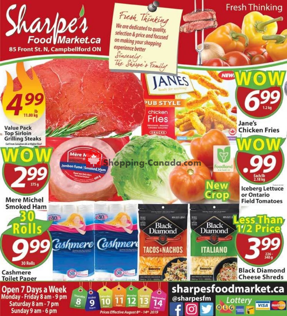 Sharpe's Food Market flyer from Thursday August 8, 2019 to Wednesday August 14, 2019 - page 1