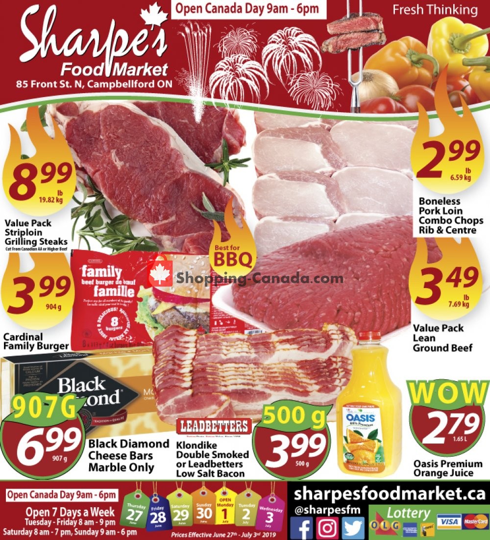 Sharpe's Food Market flyer from Thursday June 27, 2019 to Wednesday July 3, 2019 - page 1