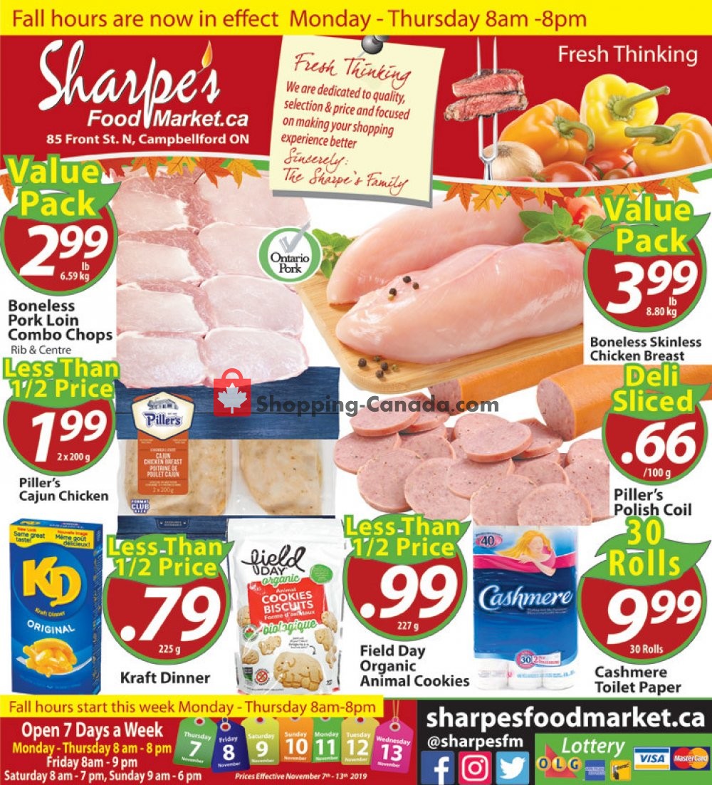 Sharpe's Food Market flyer from Thursday November 7, 2019 to Wednesday November 13, 2019 - page 1