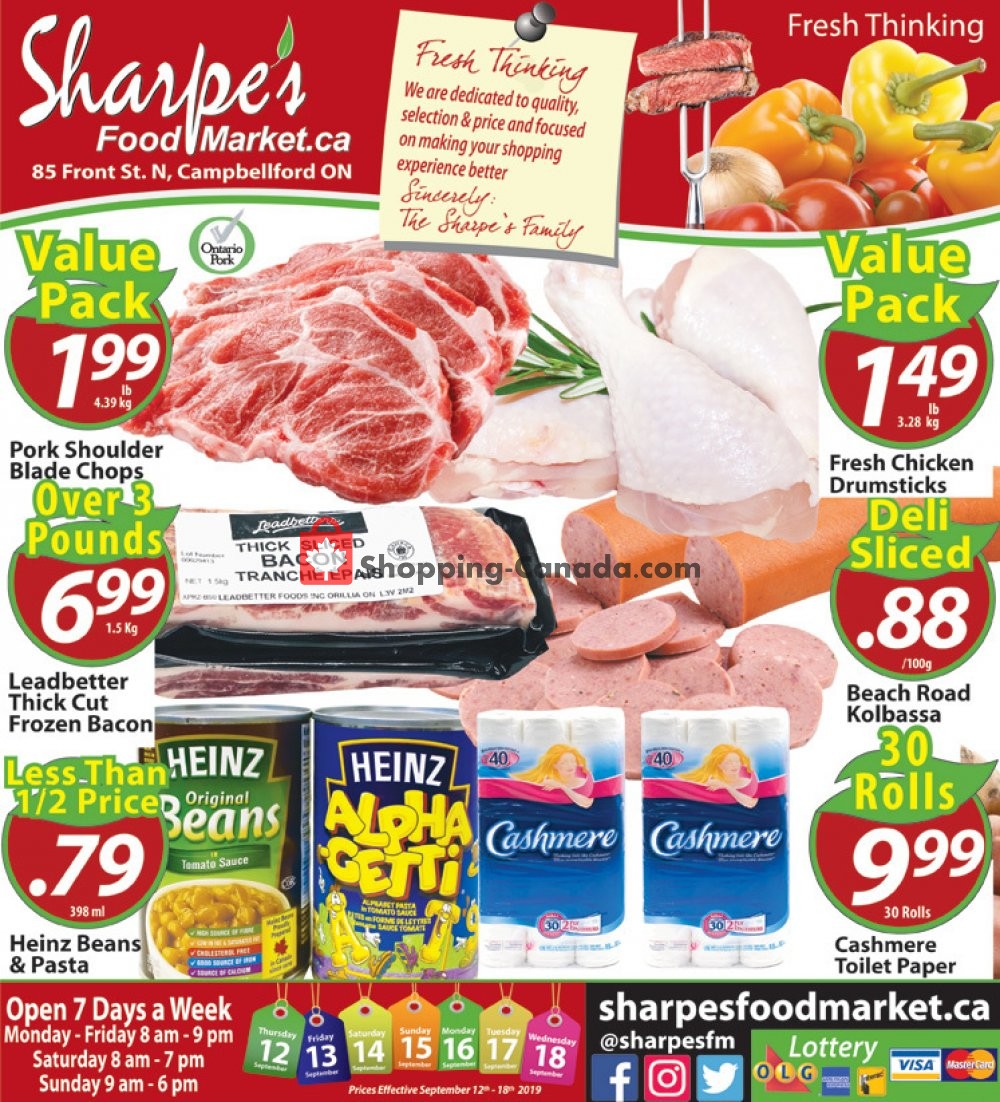 Sharpe's Food Market flyer from Thursday September 12, 2019 to Wednesday September 18, 2019 - page 1