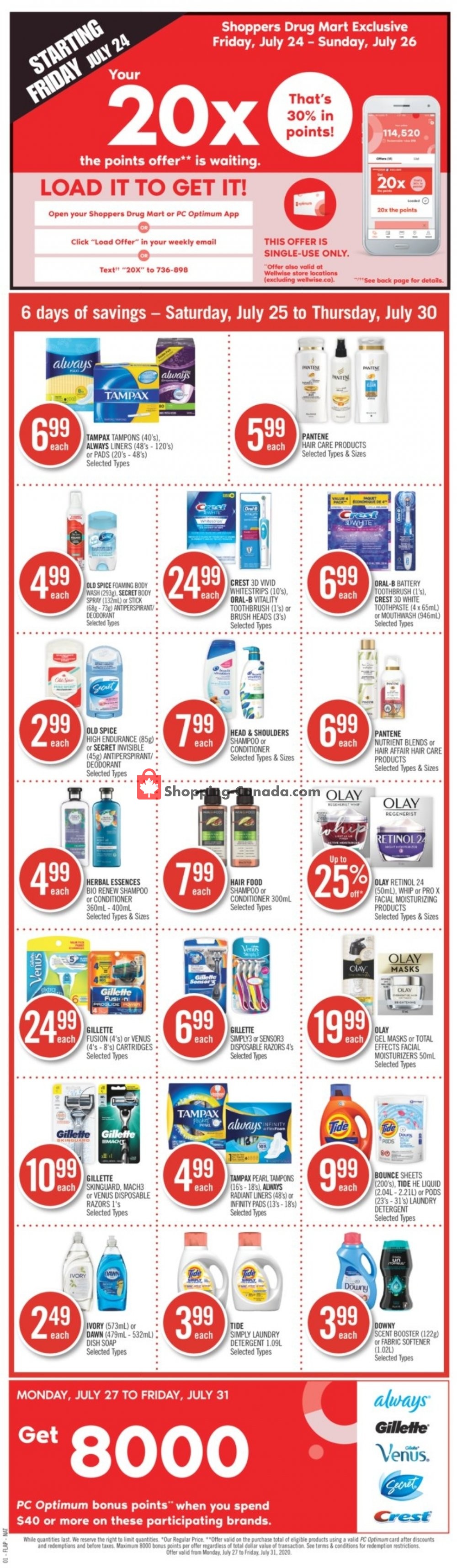Shoppers Drug Mart flyer from Saturday July 25, 2020 to Thursday July 30, 2020 - page 1