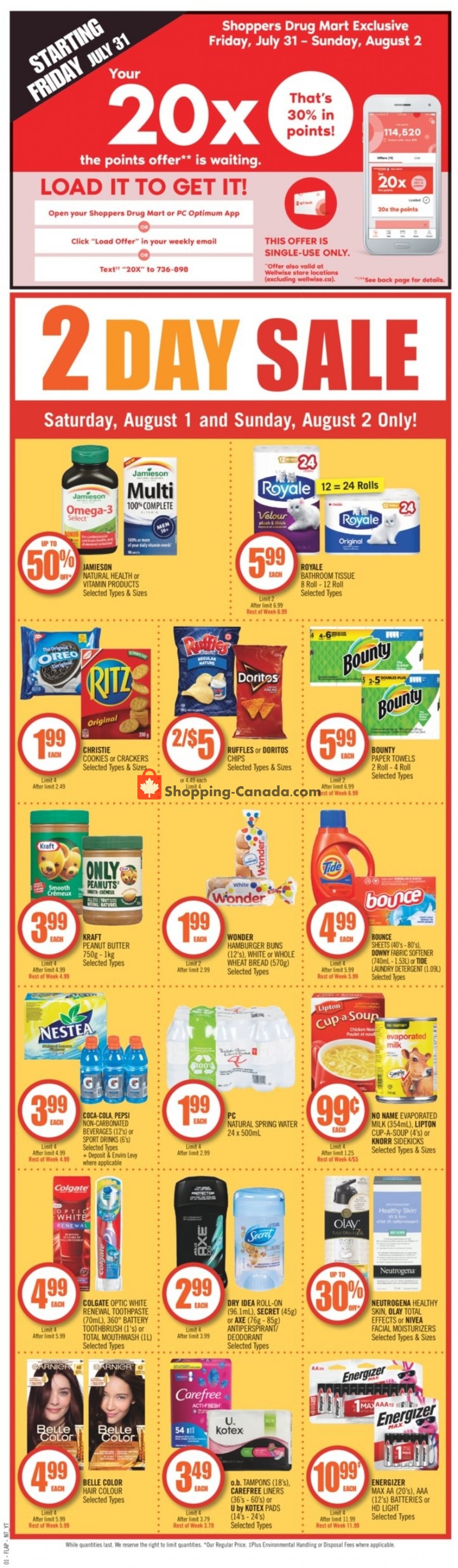 Shoppers Drug Mart flyer from Saturday August 1, 2020 to Friday August 7, 2020 - page 1