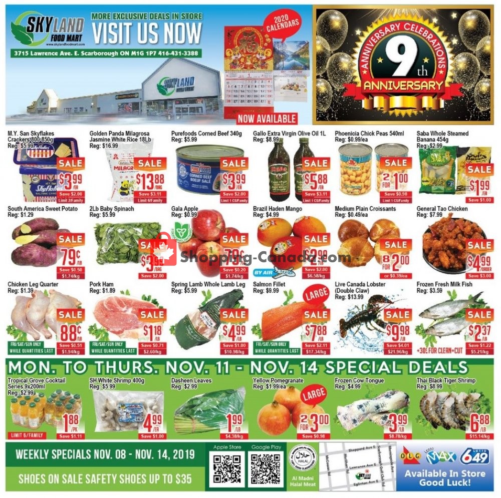 Skyland Food Mart flyer from Friday November 8, 2019 to Thursday November 14, 2019 - page 1