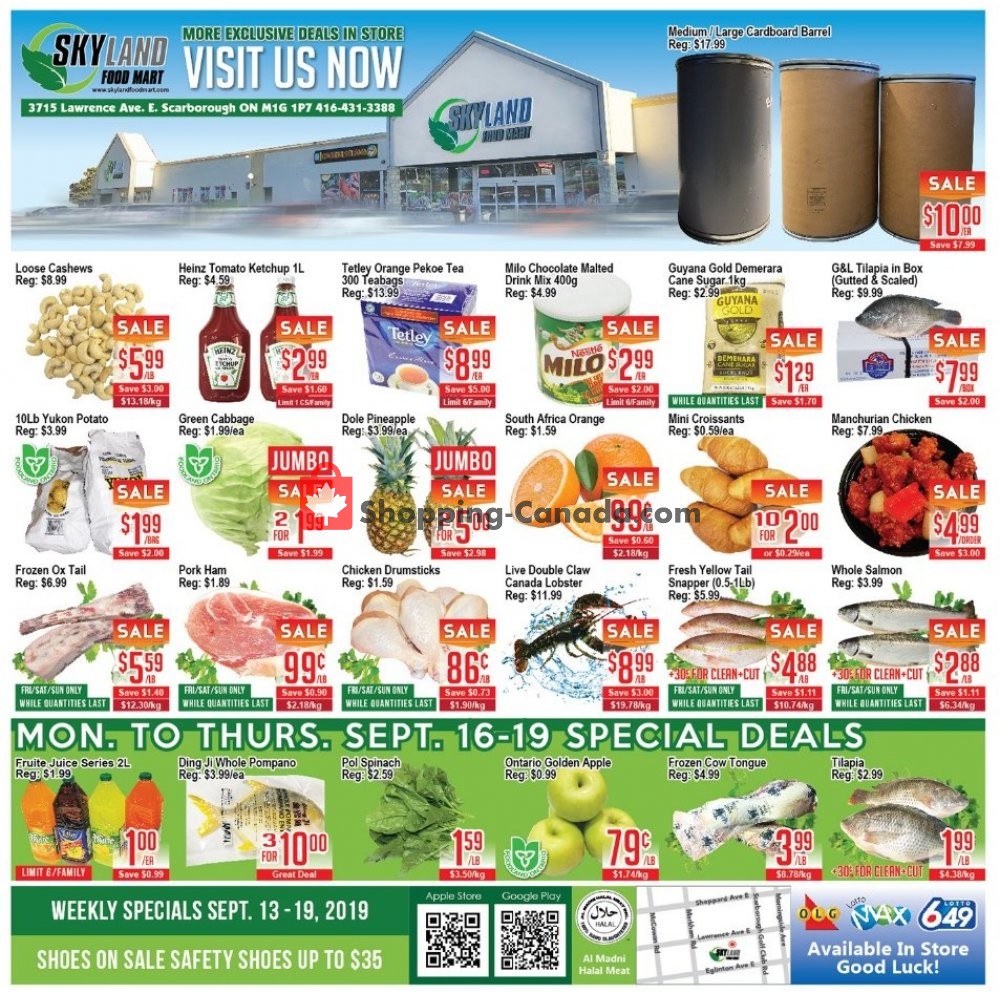 Skyland Food Mart flyer from Friday September 13, 2019 to Thursday September 19, 2019 - page 1
