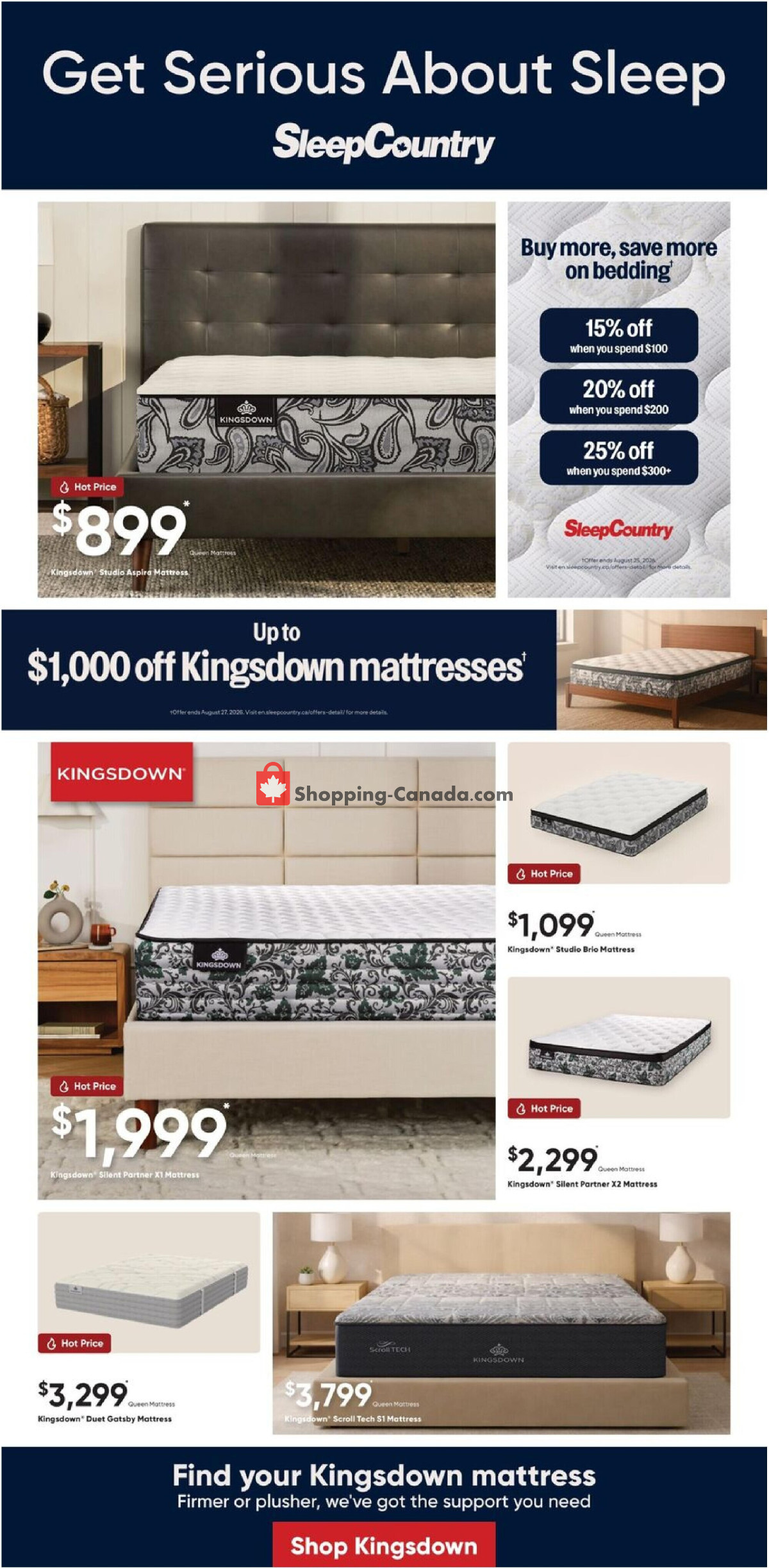 Sleep Country flyer from Wednesday August 12, 2026 to Thursday August 27, 2026 - page 1