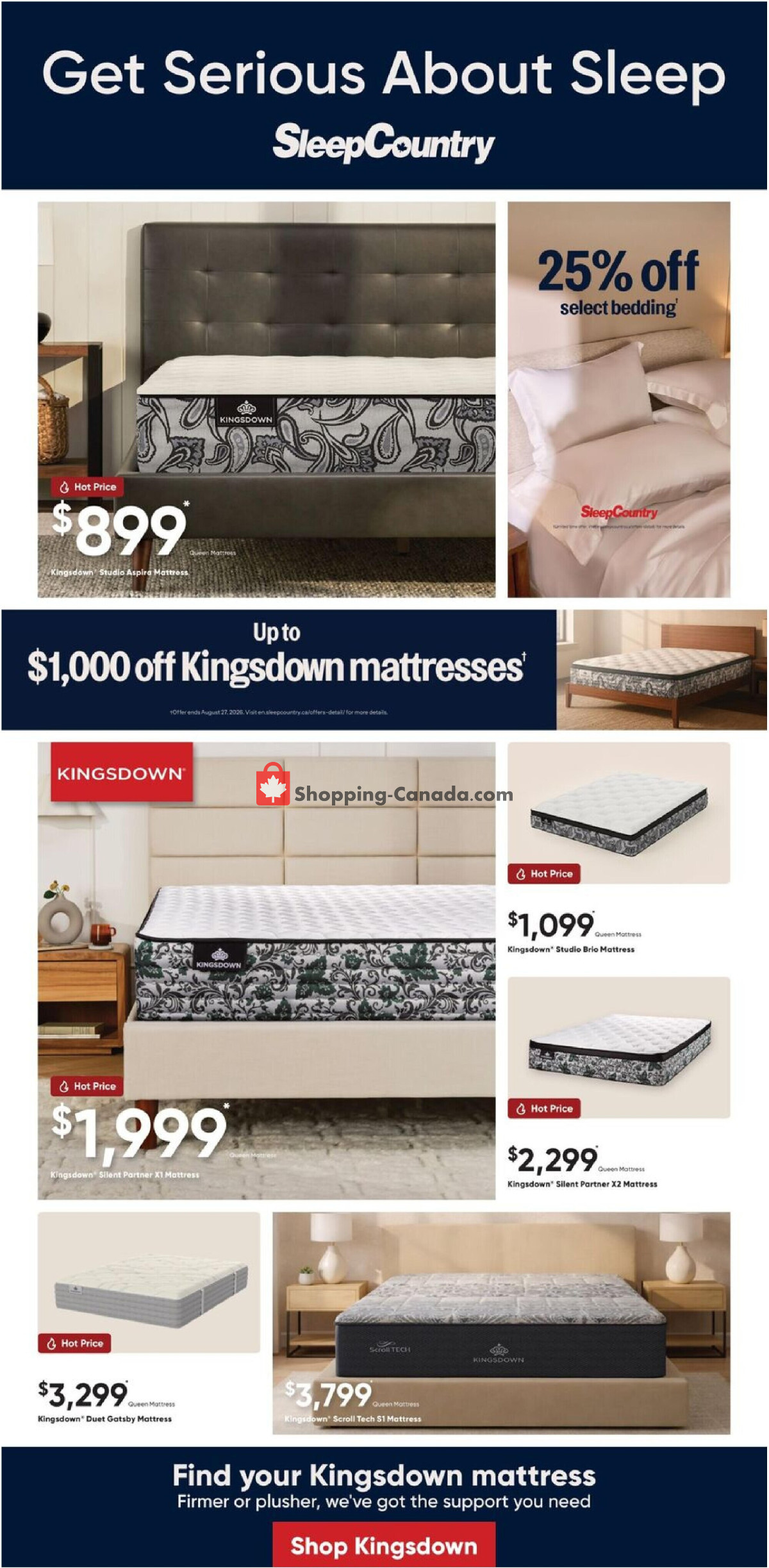Sleep Country flyer from Wednesday August 5, 2026 to Tuesday August 11, 2026 - page 1