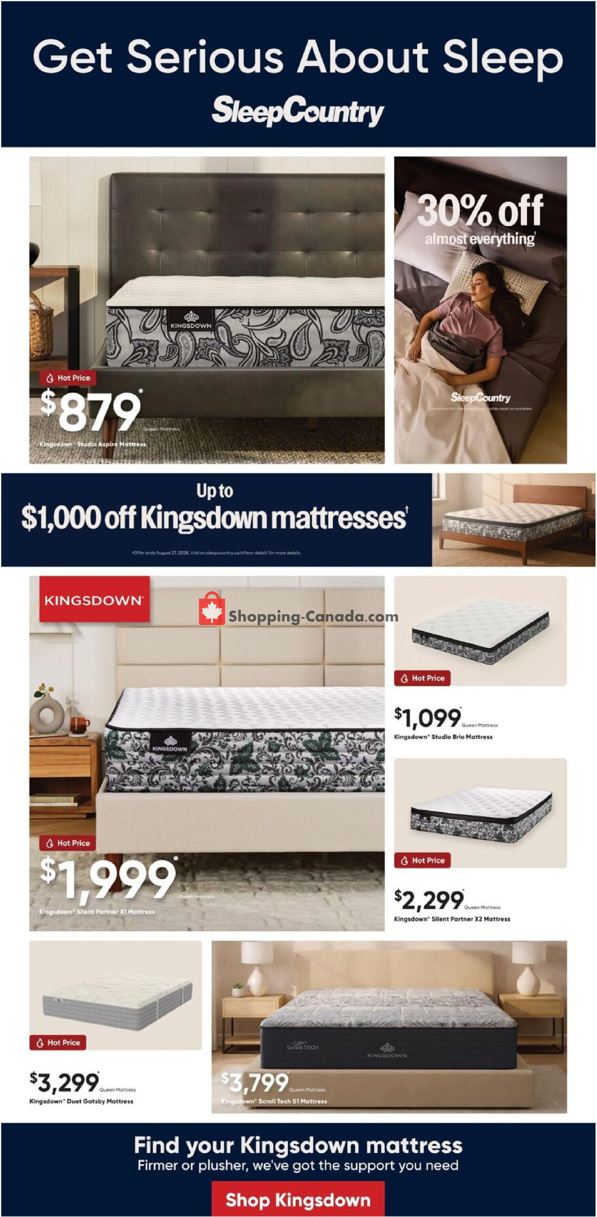 Sleep Country flyer from Wednesday July 29, 2026 to Tuesday August 4, 2026 - page 1