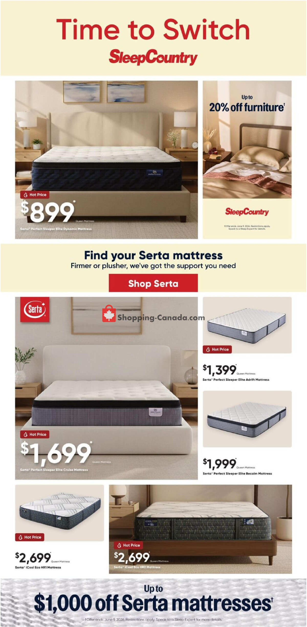 Sleep Country flyer from Wednesday May 27, 2026 to Tuesday June 9, 2026 - page 1