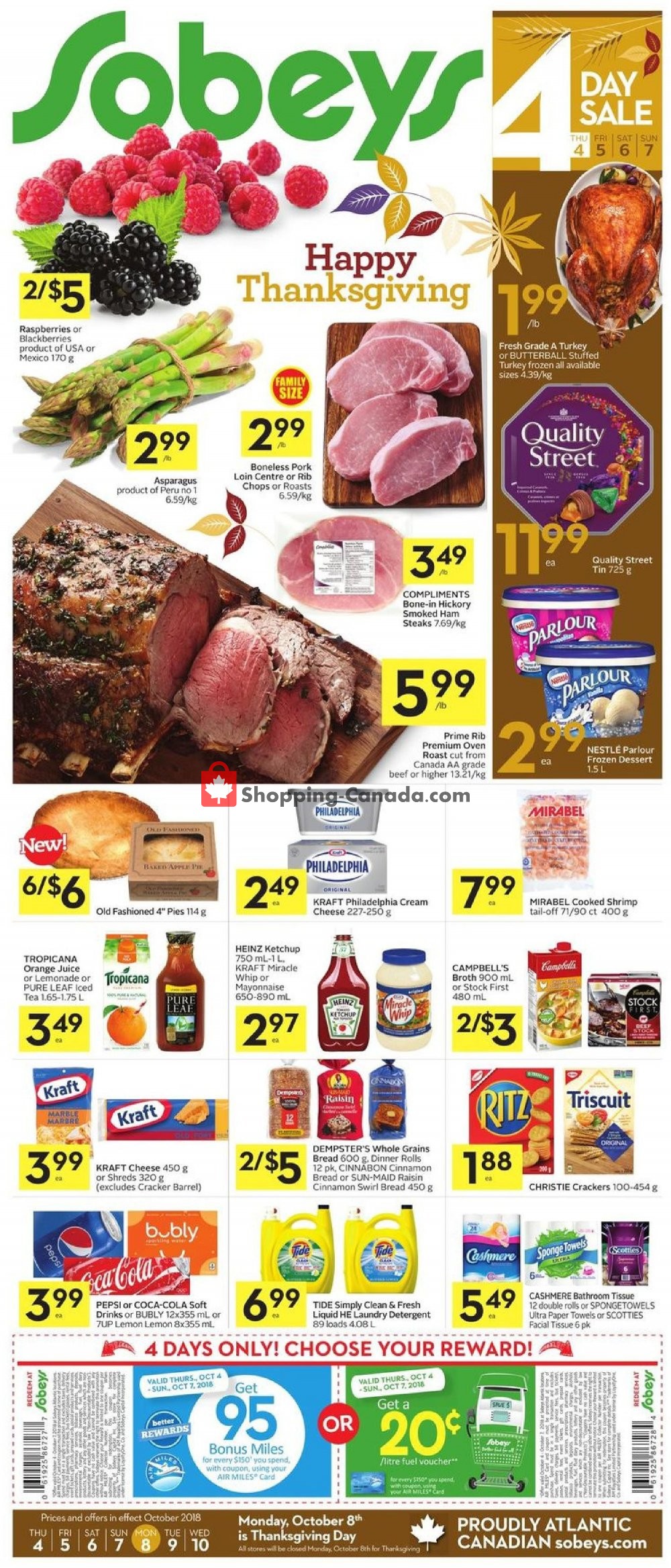 Sobeys flyer from Thursday October 11, 2018 to Wednesday October 17, 2018 - page 1