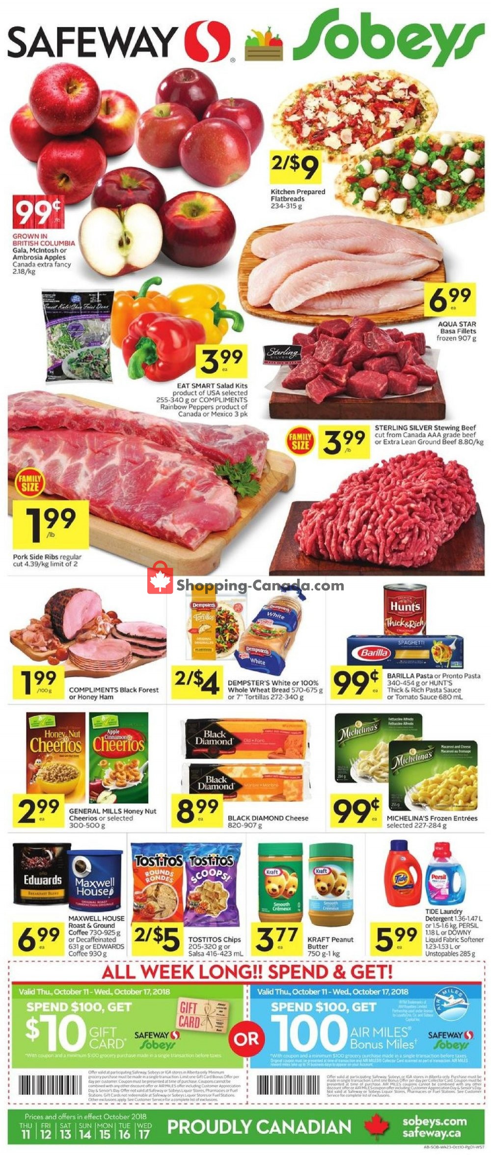 Sobeys flyer from Thursday October 11, 2018 to Wednesday October 17, 2018 - page 1