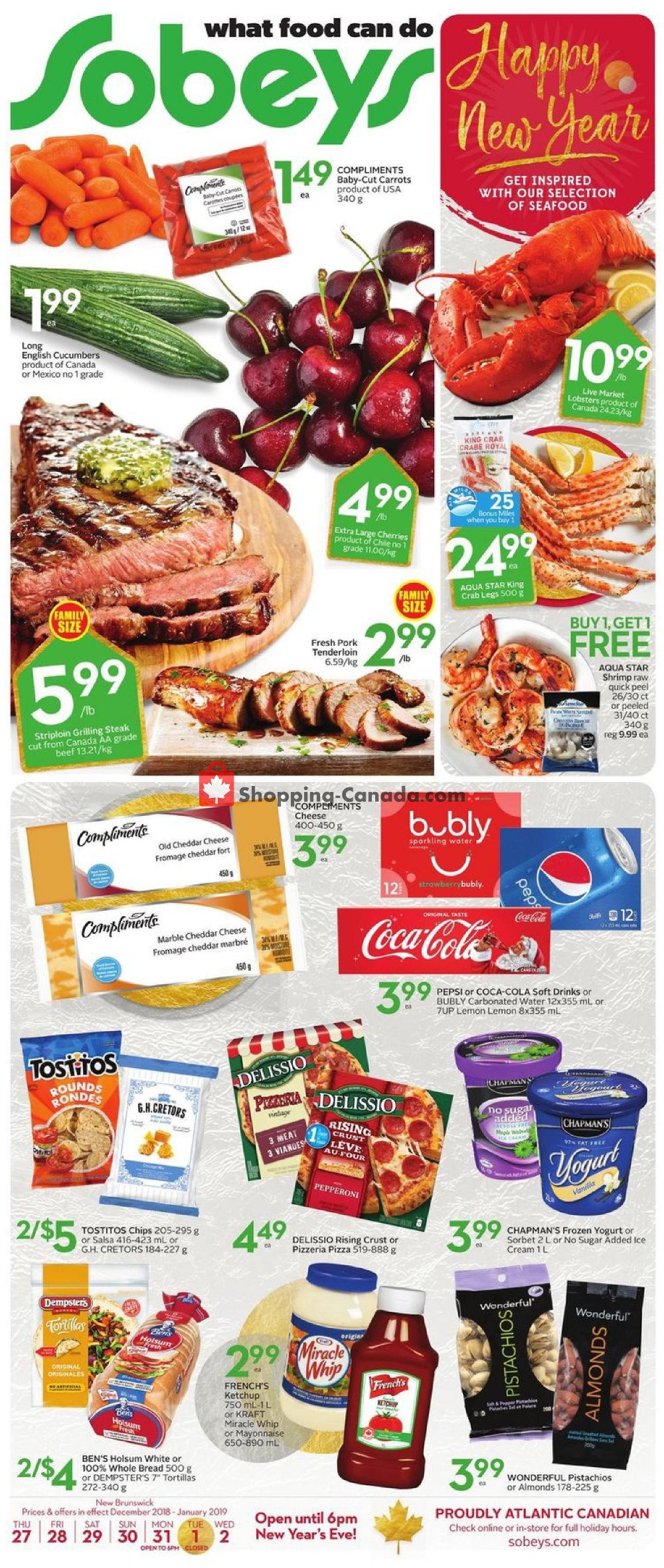 Sobeys flyer from Thursday December 27, 2018 to Wednesday January 2, 2019 - page 1