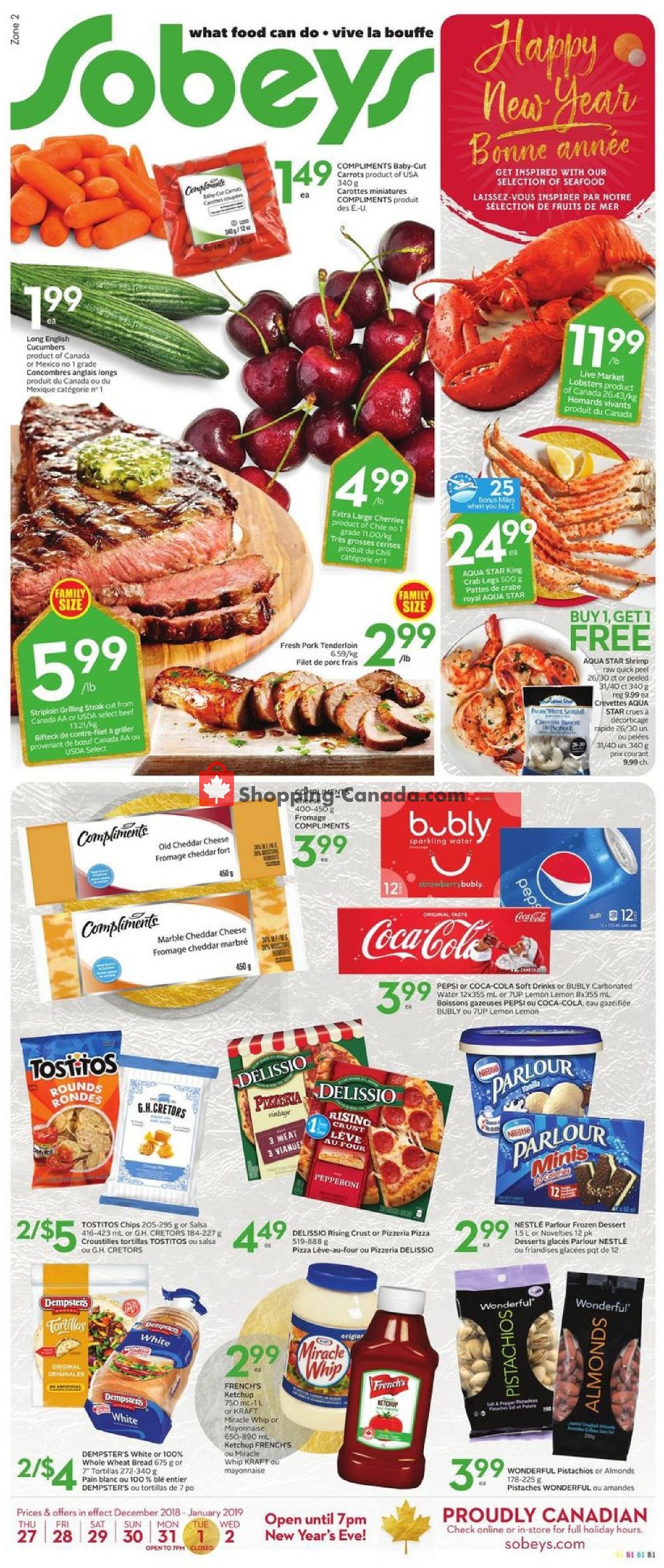 Sobeys flyer from Thursday December 27, 2018 to Wednesday January 2, 2019 - page 1