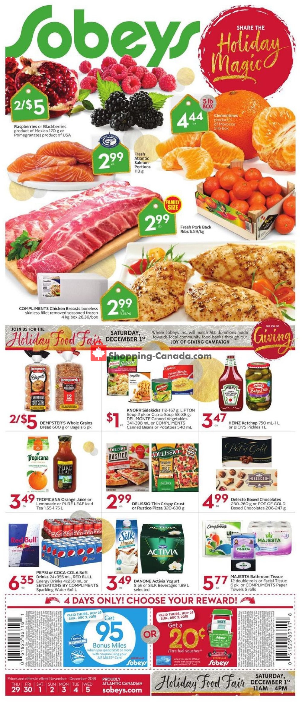 Sobeys flyer from Thursday November 29, 2018 to Wednesday December 5, 2018 - page 1