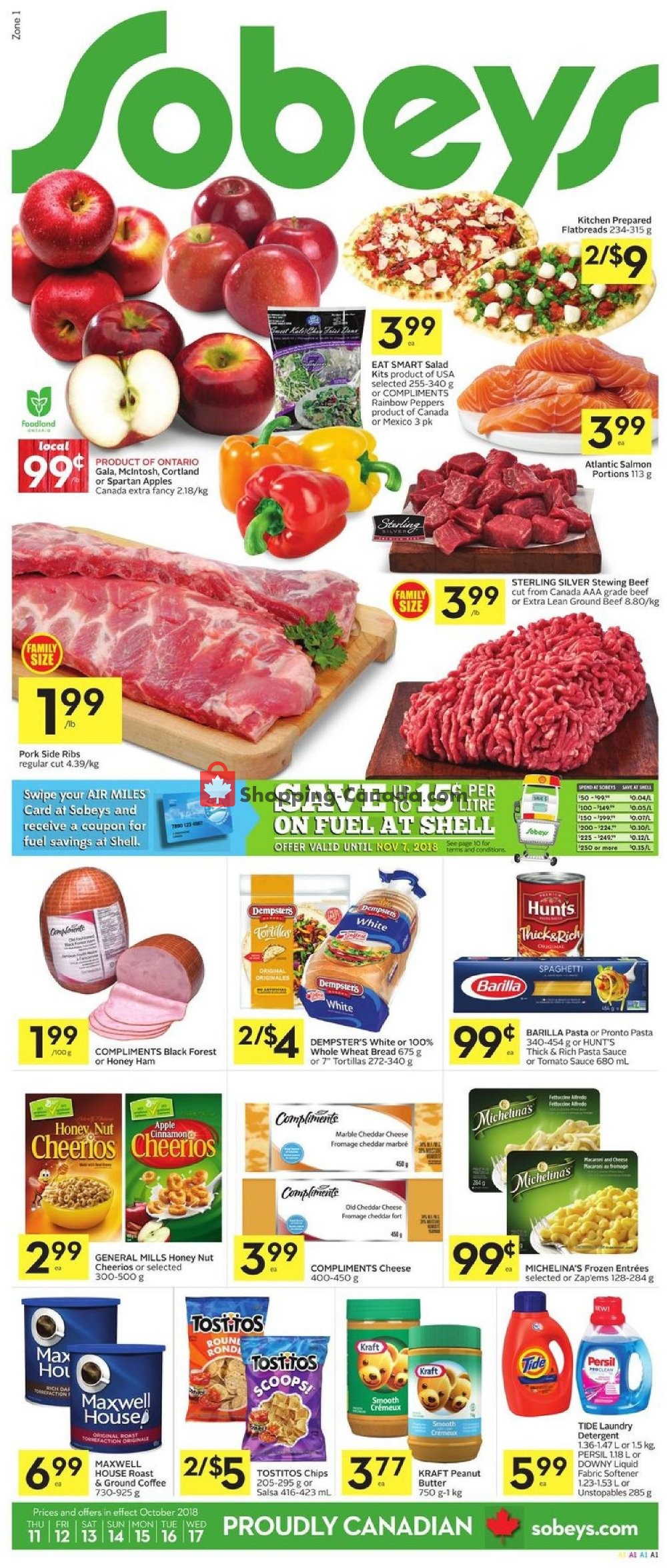 Sobeys flyer from Thursday October 11, 2018 to Wednesday October 17, 2018 - page 1