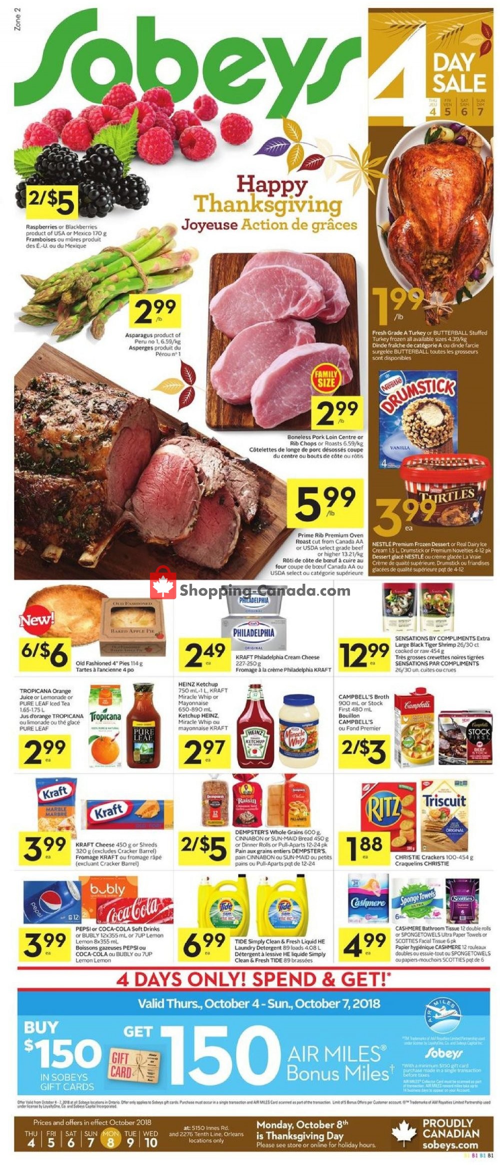 Sobeys flyer from Thursday October 4, 2018 to Wednesday October 10, 2018 - page 1