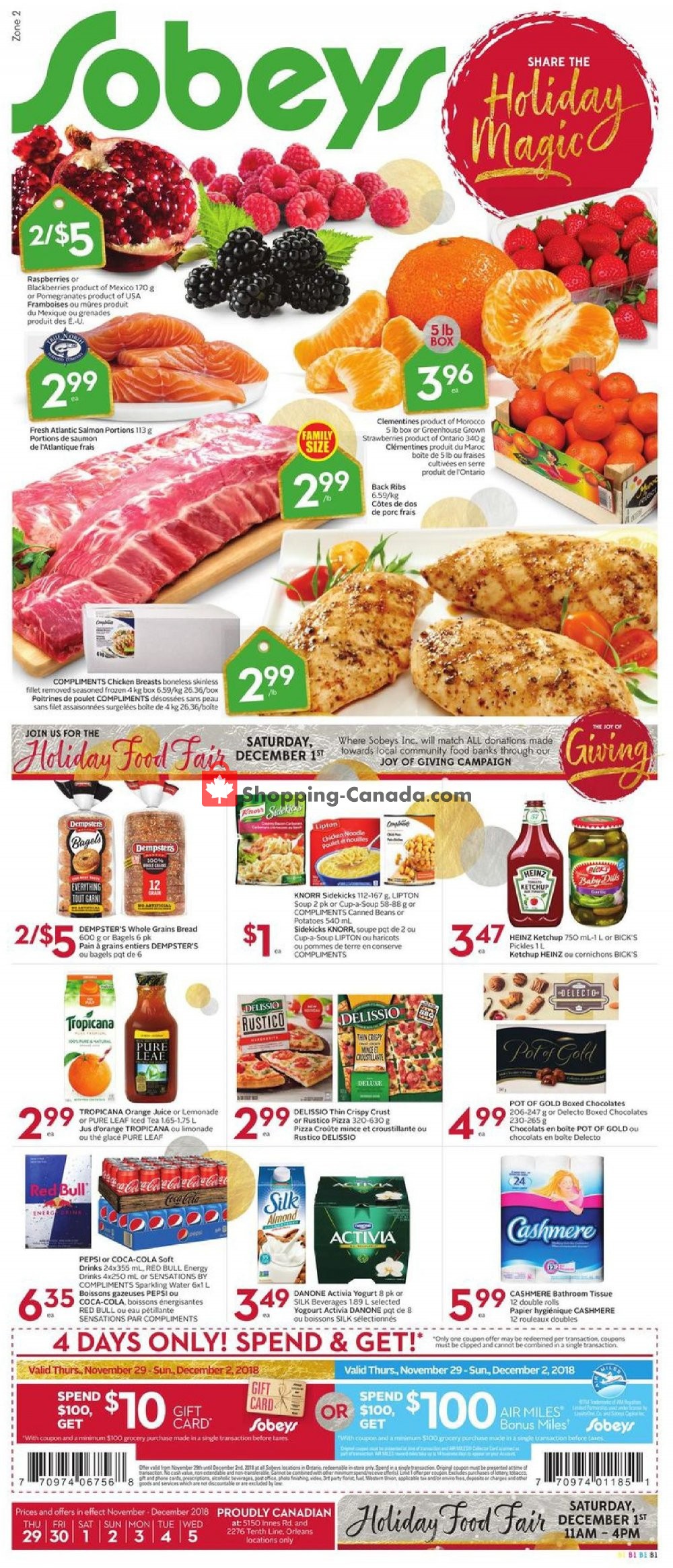 Sobeys flyer from Thursday November 29, 2018 to Wednesday December 5, 2018 - page 1
