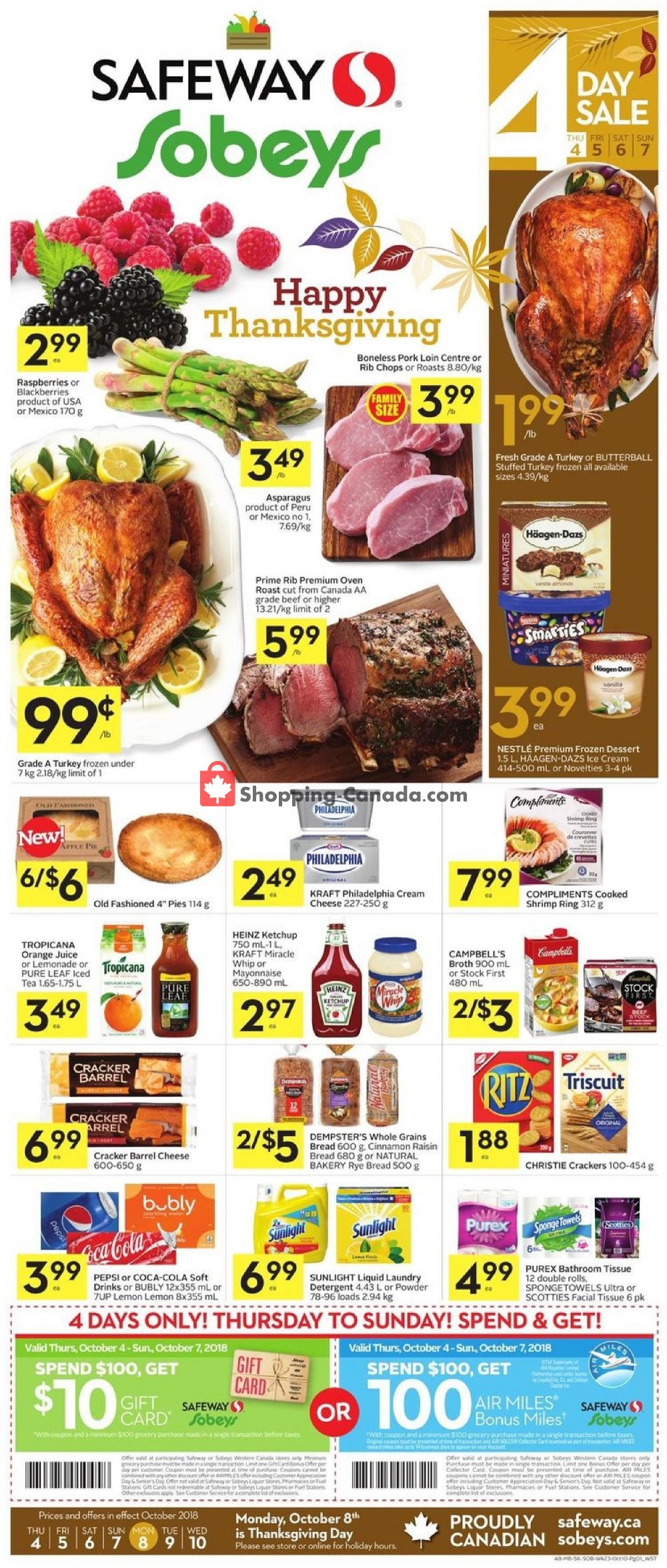 Sobeys flyer from Thursday October 4, 2018 to Wednesday October 10, 2018 - page 1