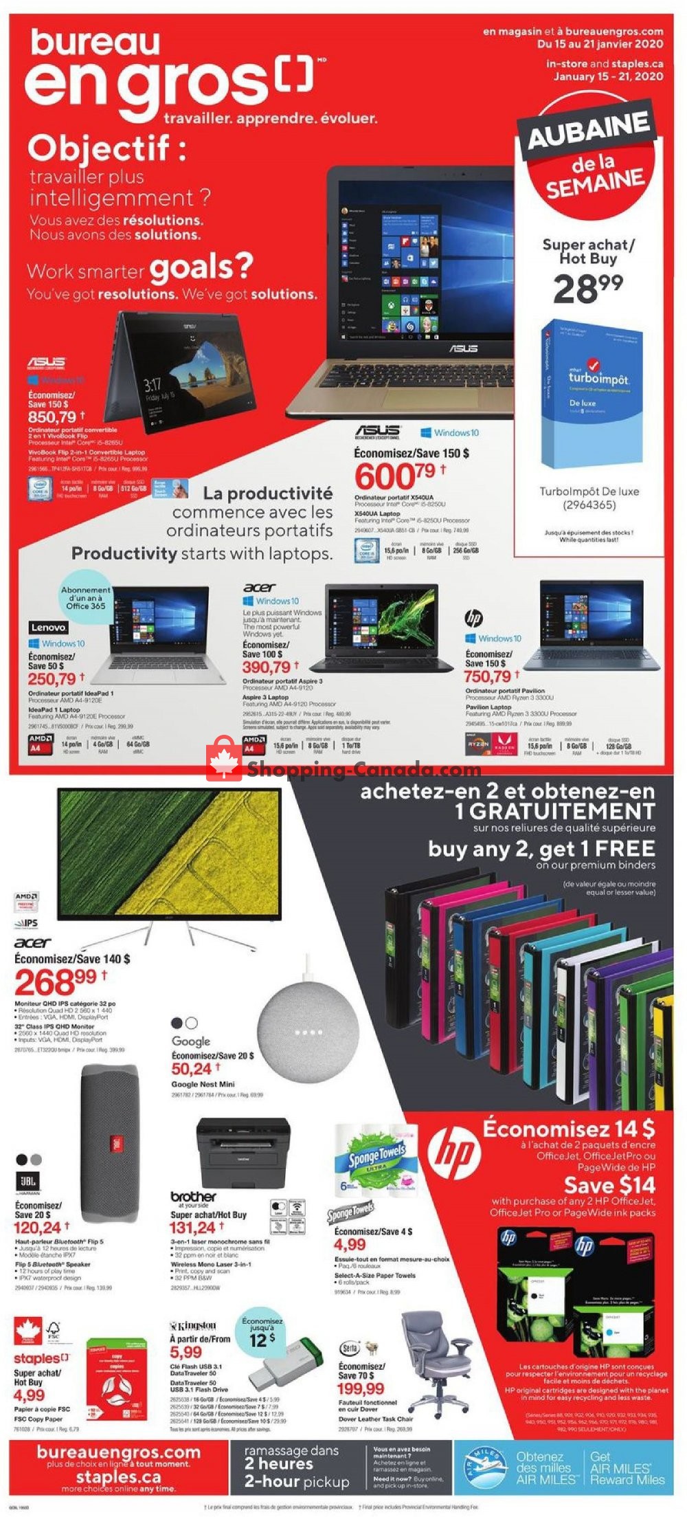 Staples flyer from Wednesday January 15, 2020 to Tuesday January 21, 2020 - page 1
