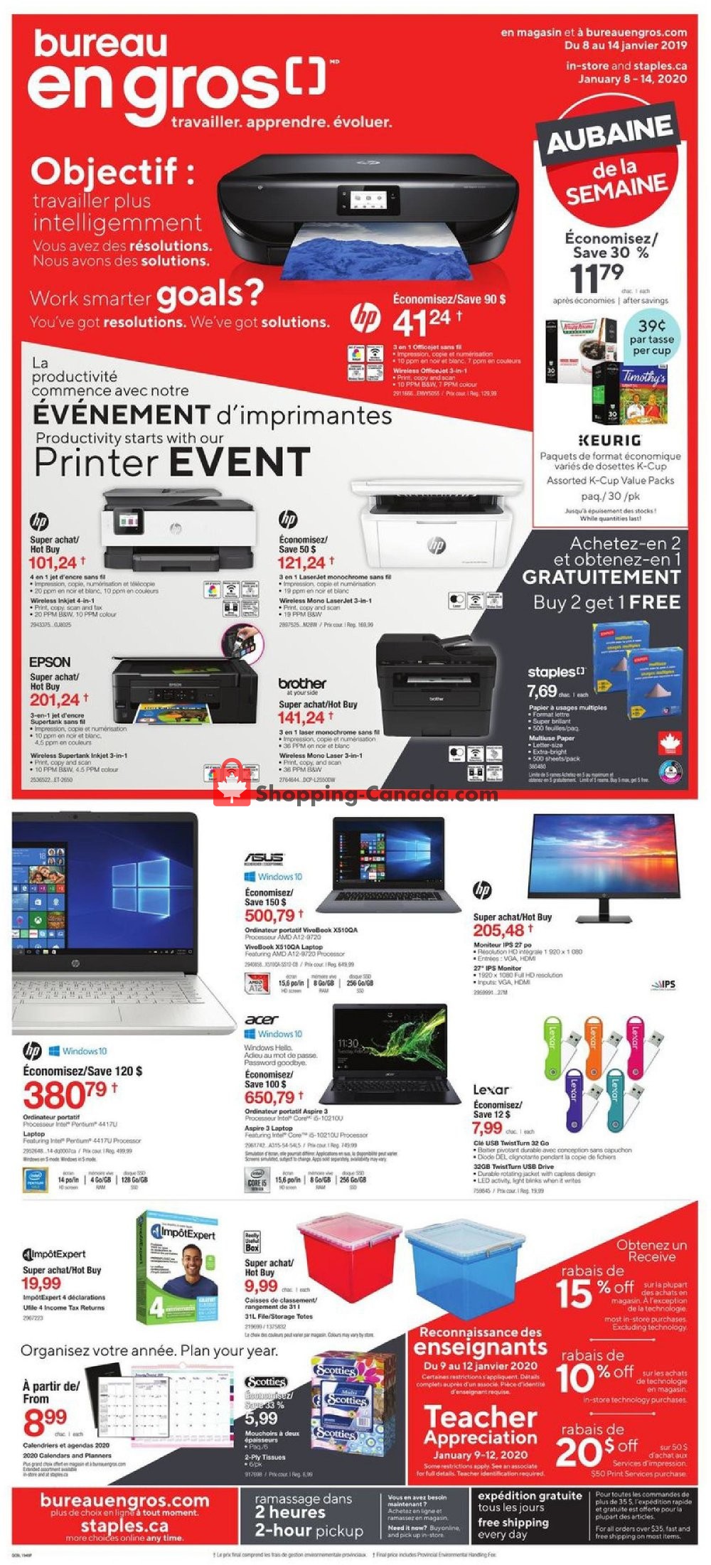 Staples flyer from Wednesday January 8, 2020 to Tuesday January 14, 2020 - page 1
