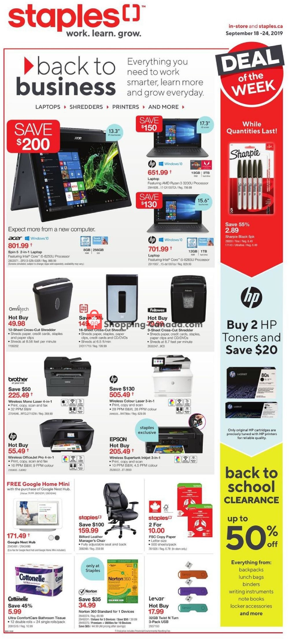 Staples flyer from Wednesday September 18, 2019 to Tuesday September 24, 2019 - page 1