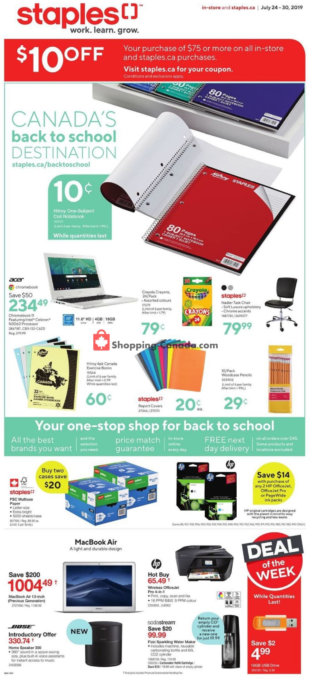 Staples flyer from Wednesday July 24, 2019 to Tuesday July 30, 2019 - page 1