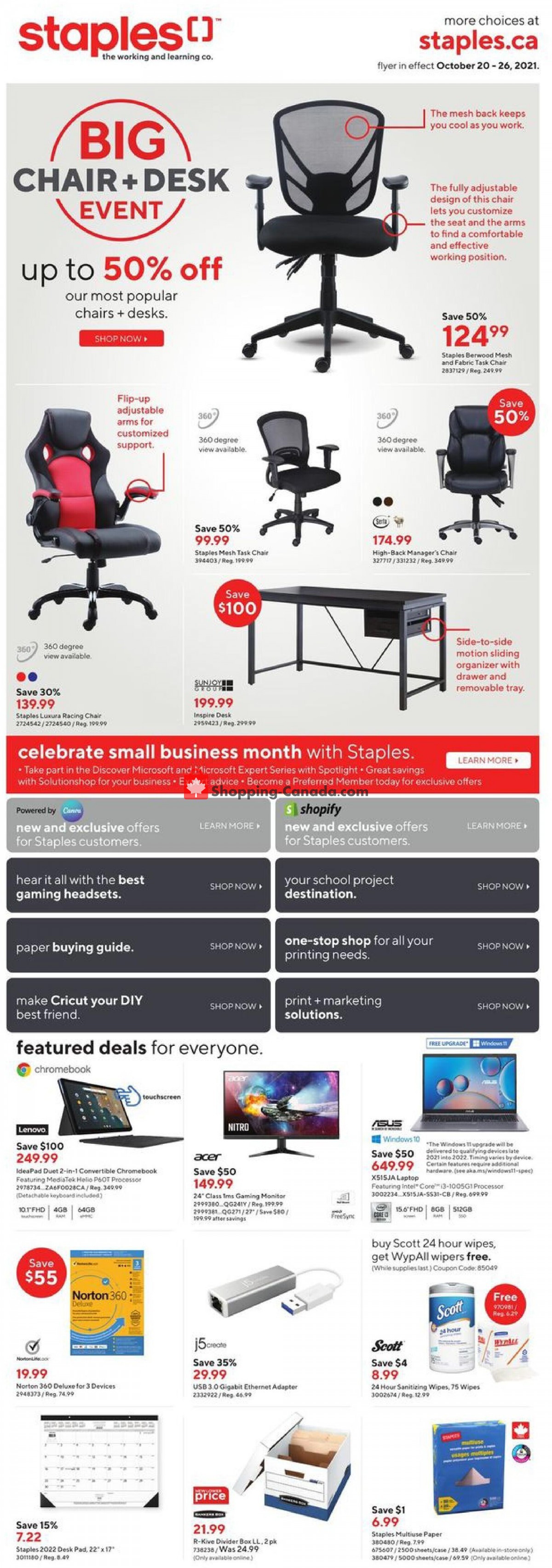 Staples Canada, flyer (Big Chair + Desk Event ON) October 20