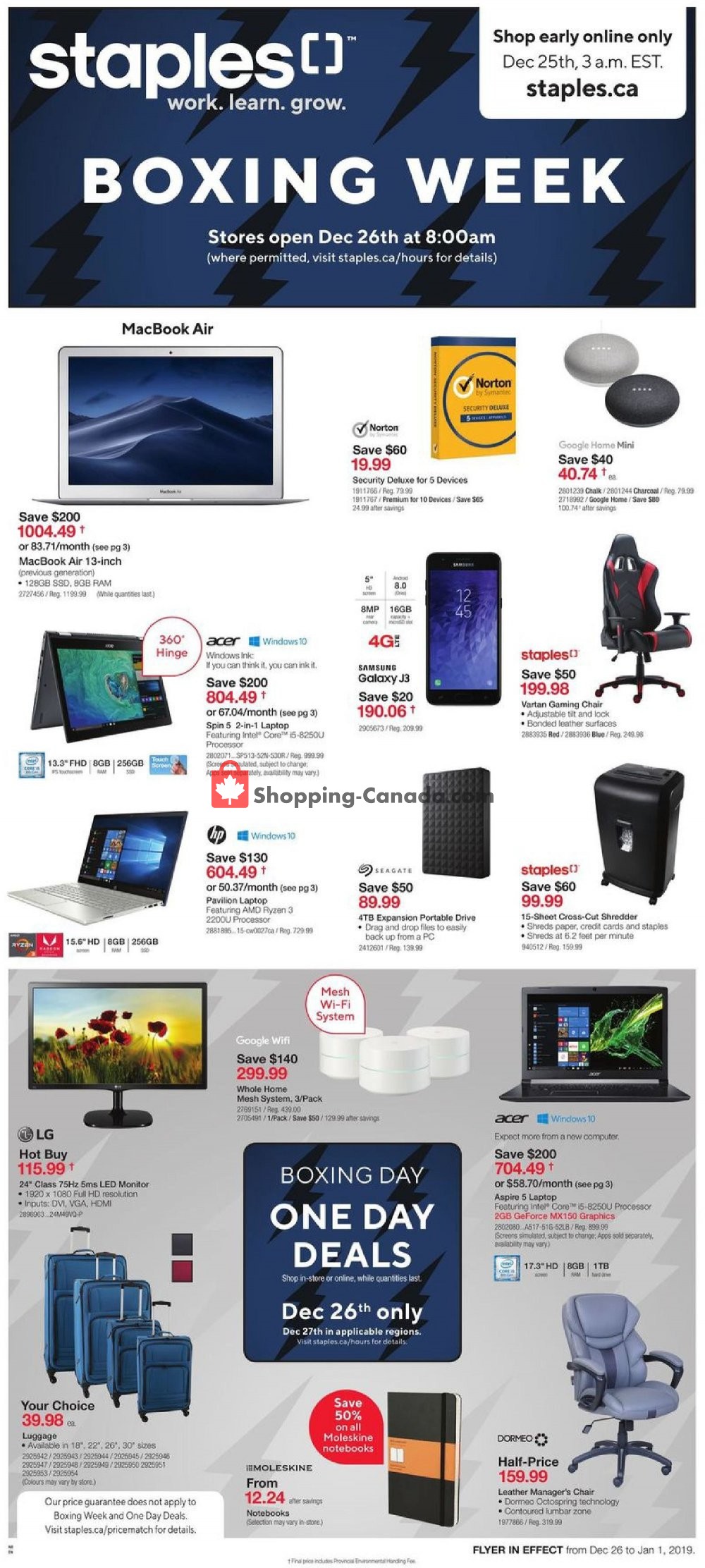 Staples flyer from Wednesday December 26, 2018 to Tuesday January 1, 2019 - page 1