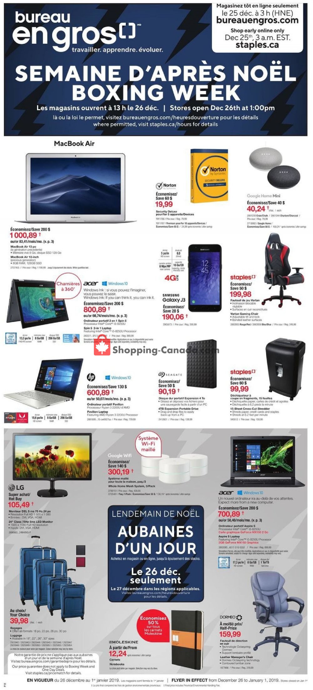 Staples flyer from Wednesday December 26, 2018 to Tuesday January 1, 2019 - page 1