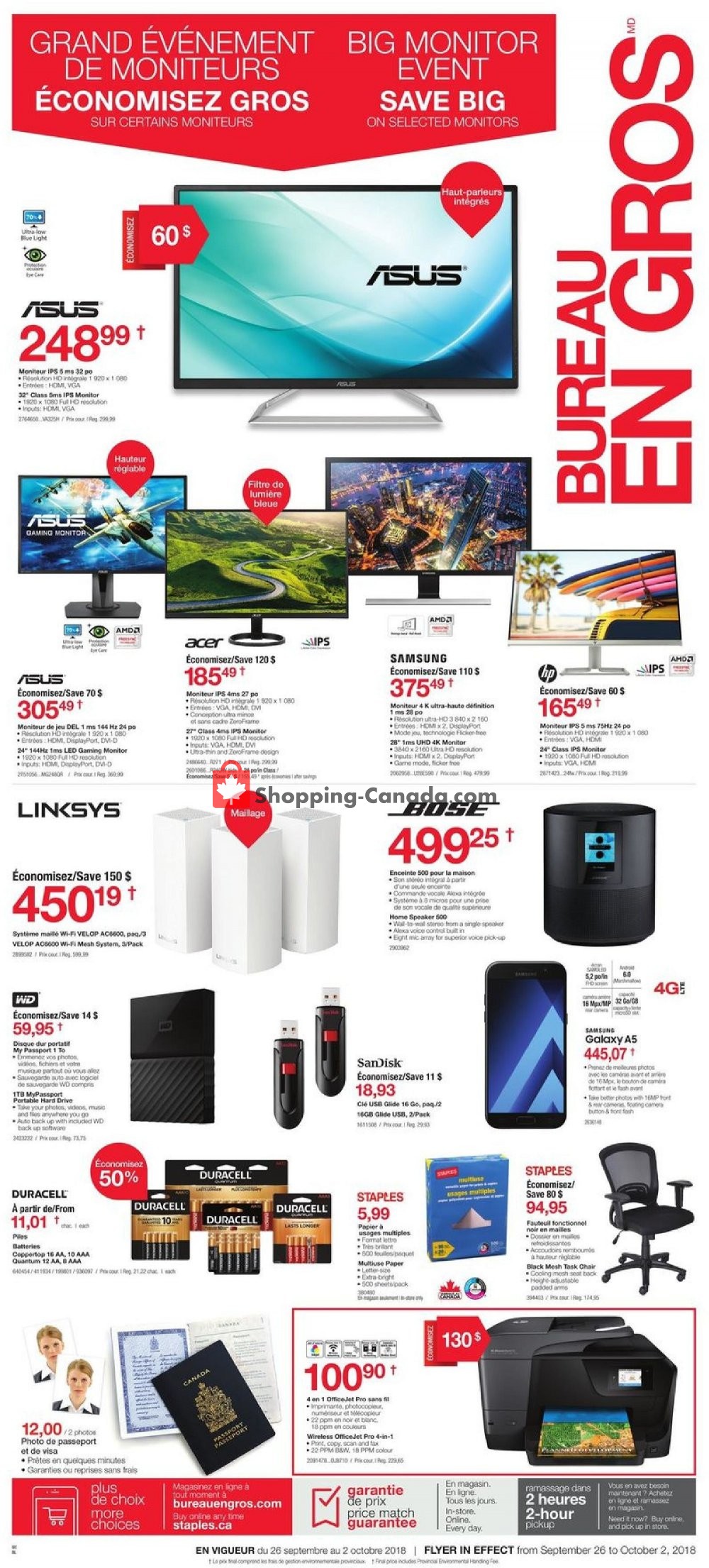 Staples flyer from Wednesday September 26, 2018 to Tuesday October 2, 2018 - page 1