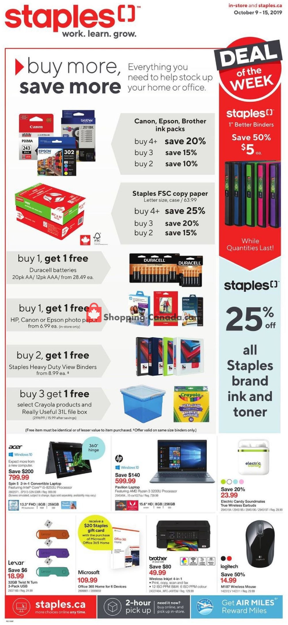 Staples flyer from Wednesday October 9, 2019 to Tuesday October 15, 2019 - page 1