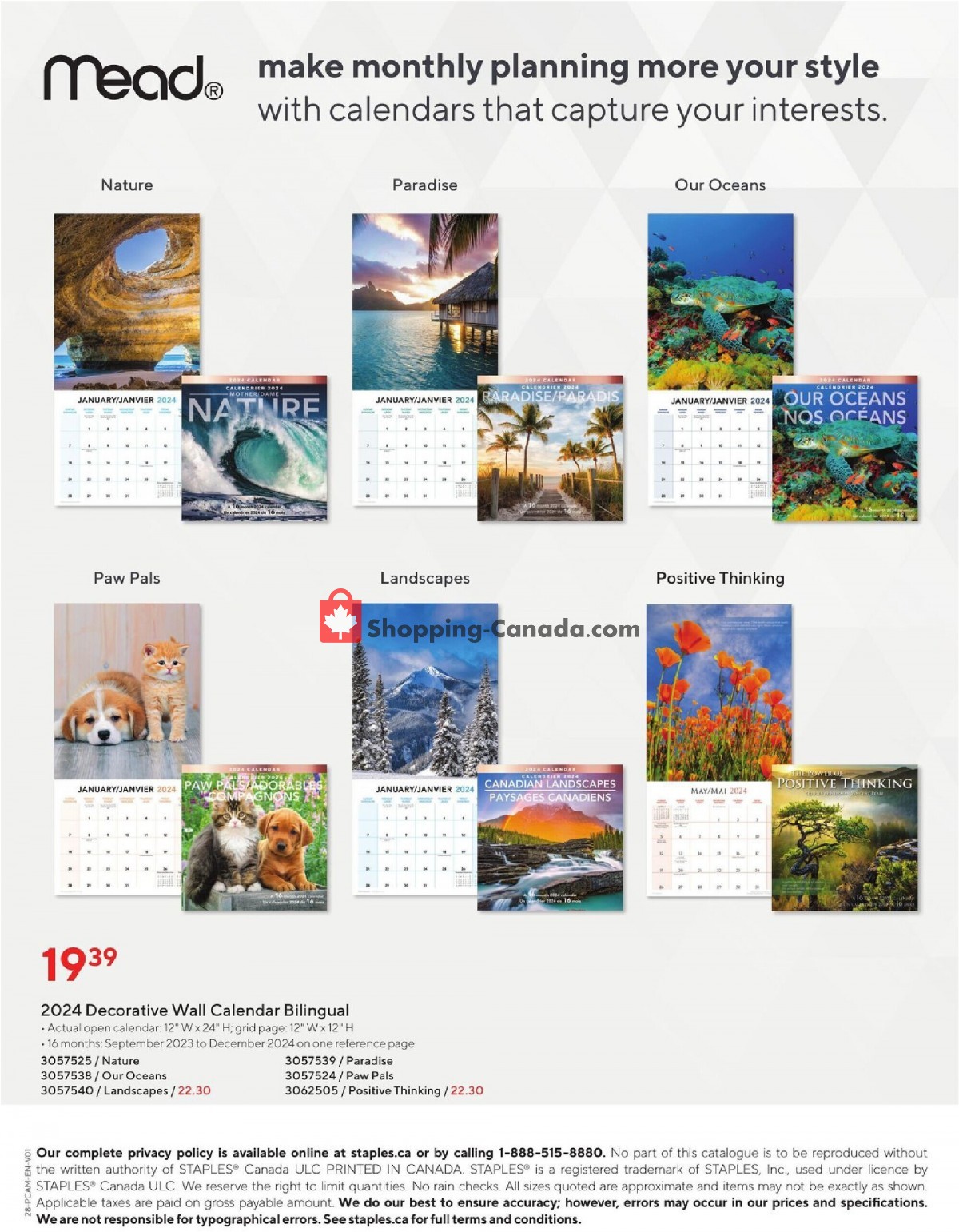 Staples Canada, flyer (Calendars & Planners Guide 2024) September 20