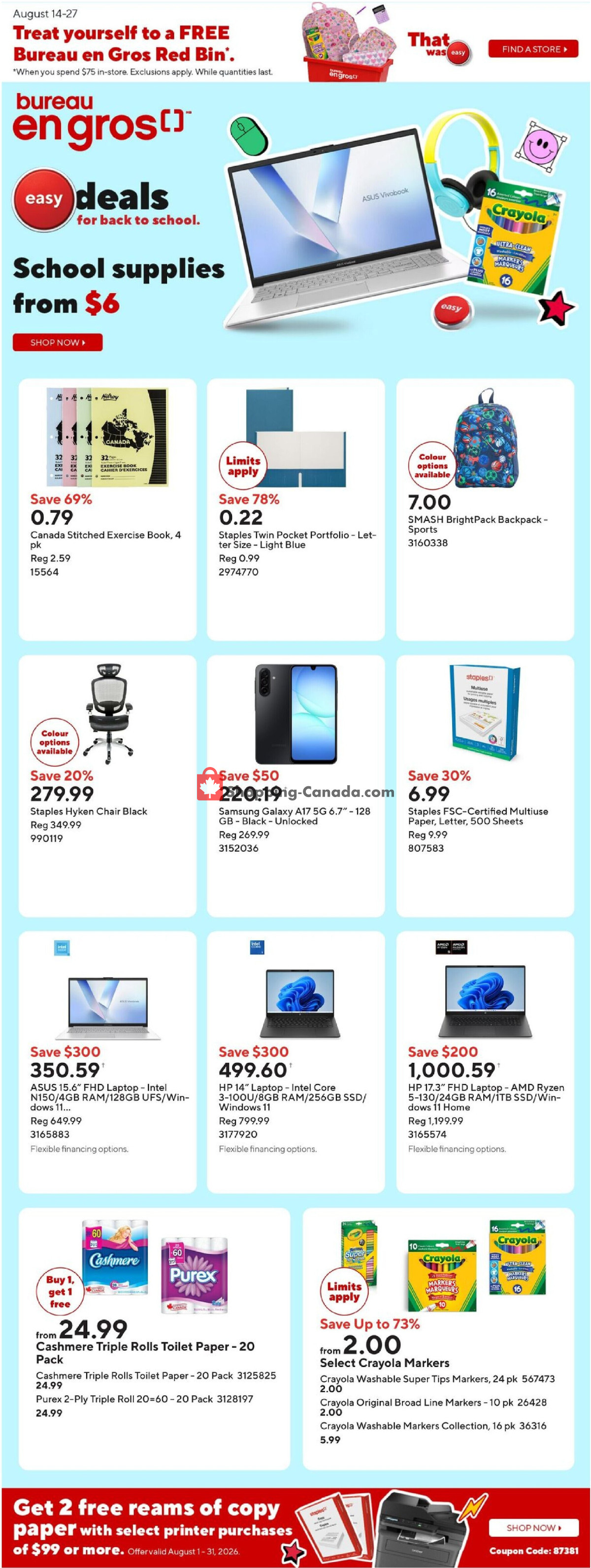 Staples flyer from Friday August 14, 2026 to Thursday August 20, 2026 - page 1
