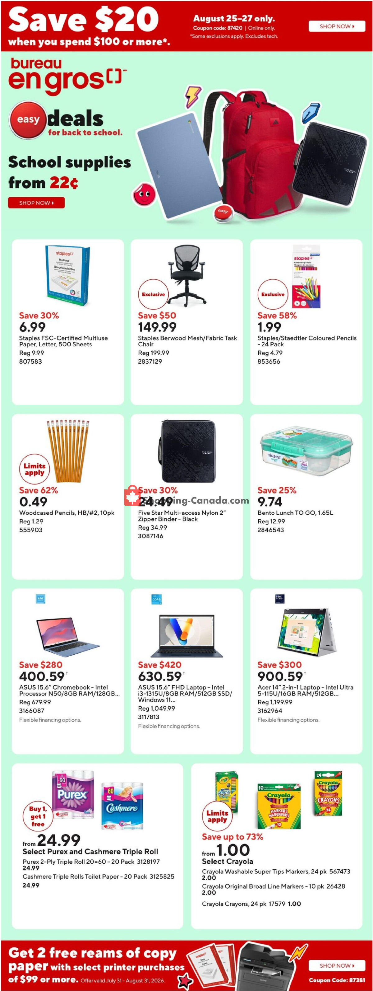 Staples flyer from Friday August 21, 2026 to Thursday August 27, 2026 - page 1