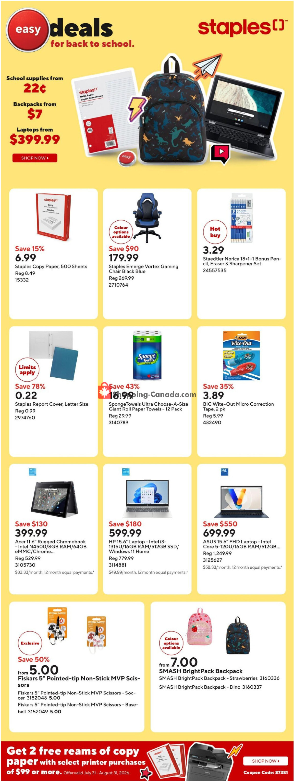 Staples flyer from Wednesday August 5, 2026 to Thursday August 6, 2026 - page 1