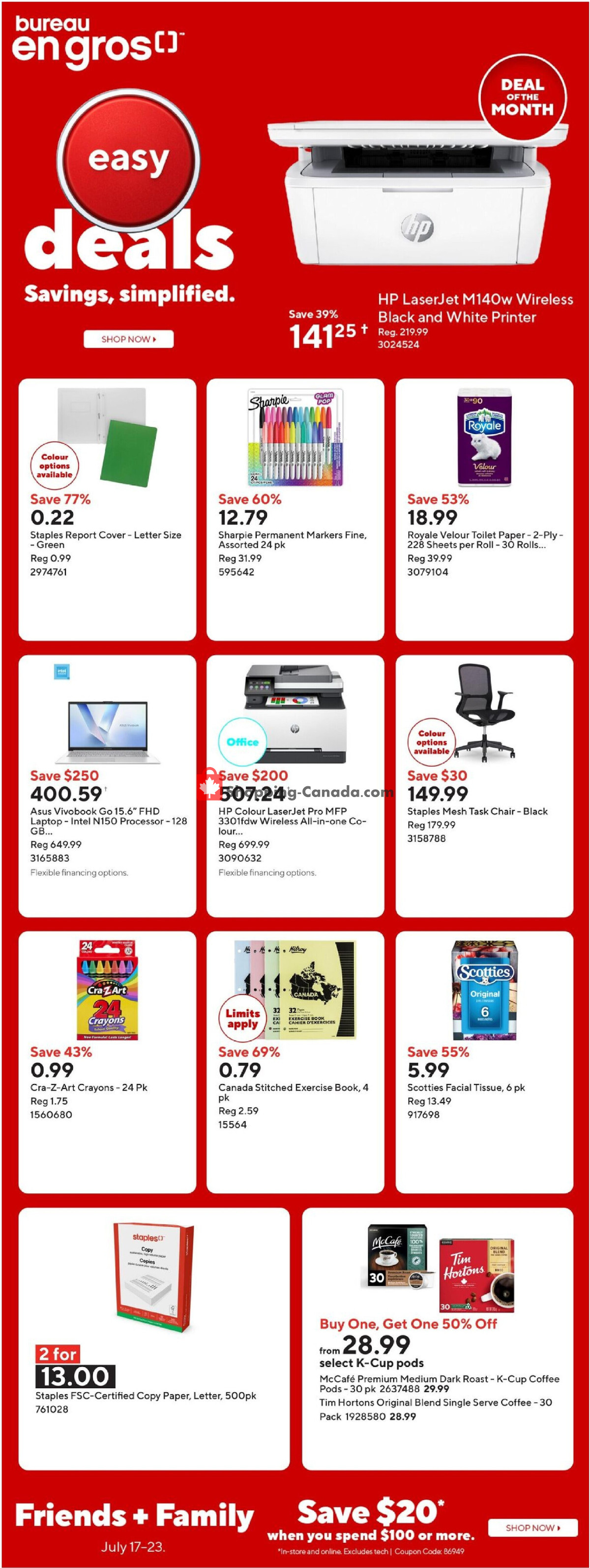 Staples flyer from Friday July 17, 2026 to Thursday July 23, 2026 - page 1