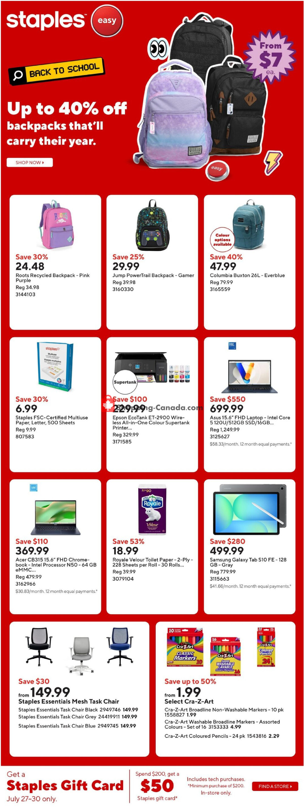 Staples flyer from Wednesday July 29, 2026 to Thursday July 30, 2026 - page 1