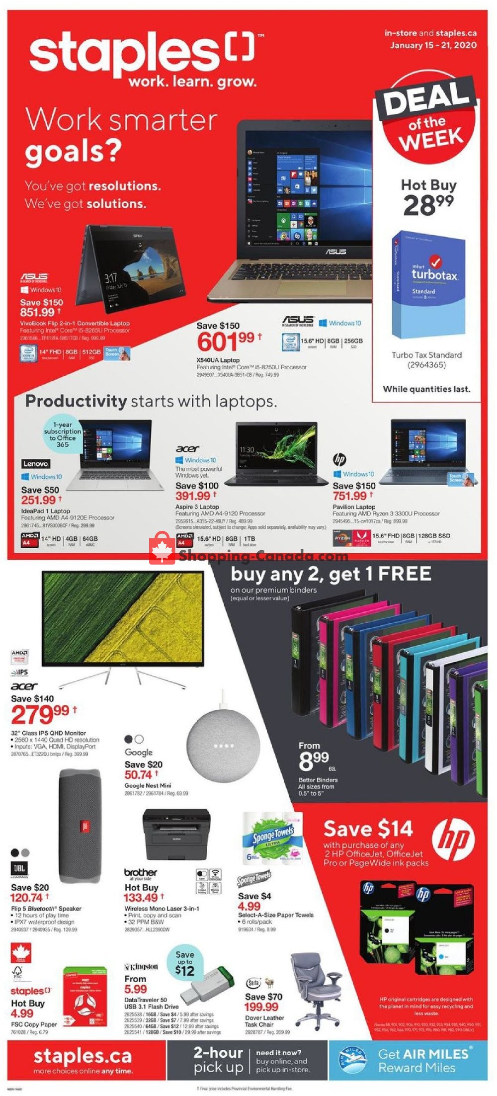 Staples flyer from Wednesday January 15, 2020 to Tuesday January 21, 2020 - page 1
