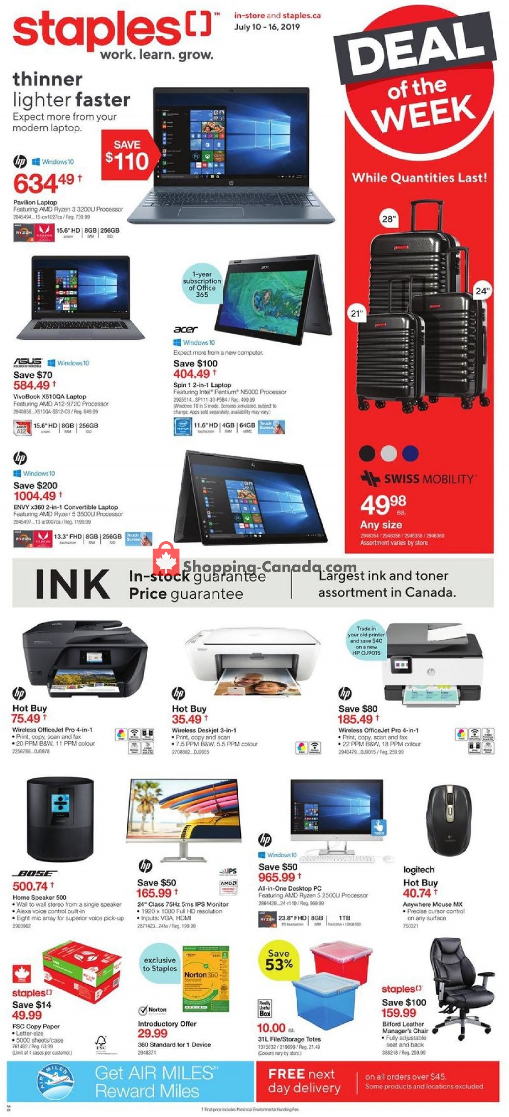 Staples flyer from Wednesday July 10, 2019 to Tuesday July 16, 2019 - page 1