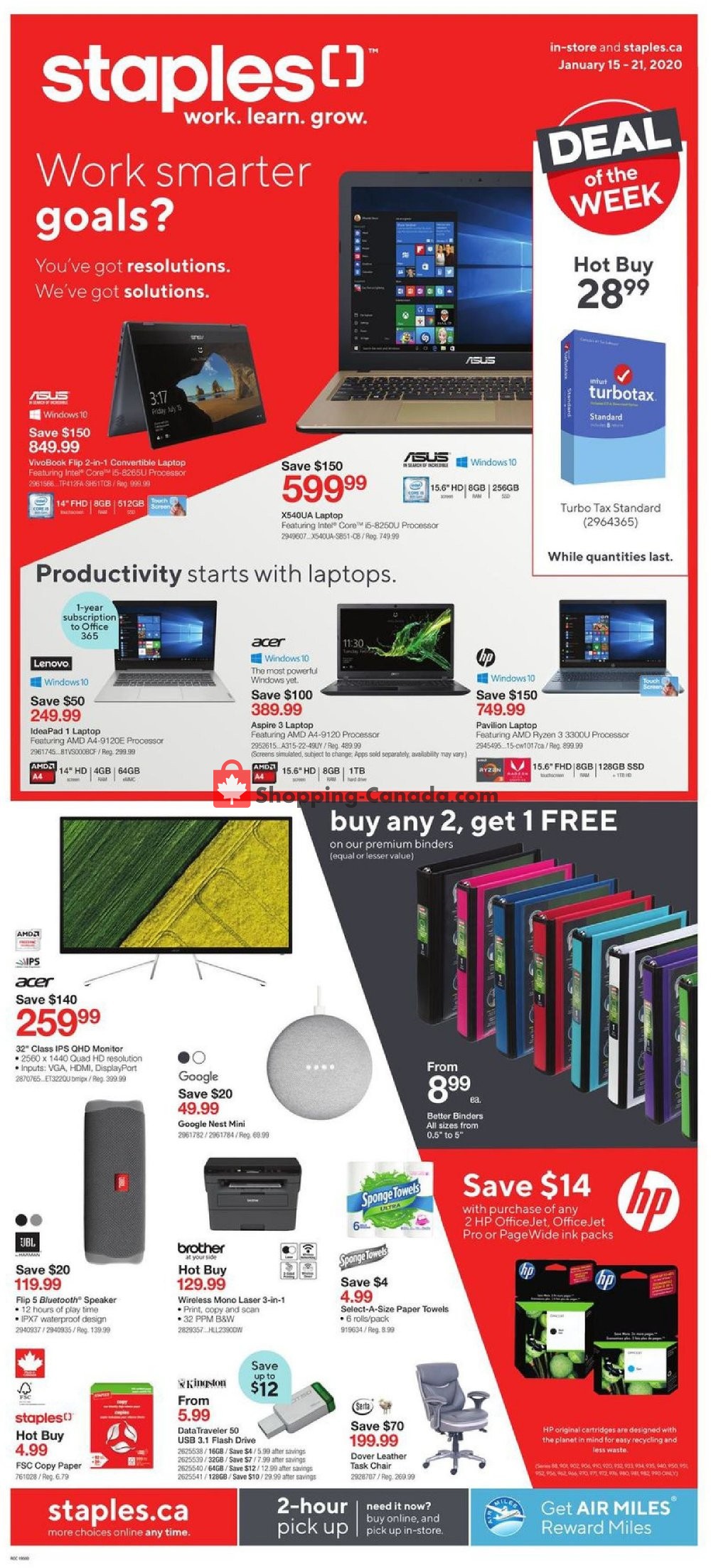 Staples flyer from Wednesday January 15, 2020 to Tuesday January 21, 2020 - page 1